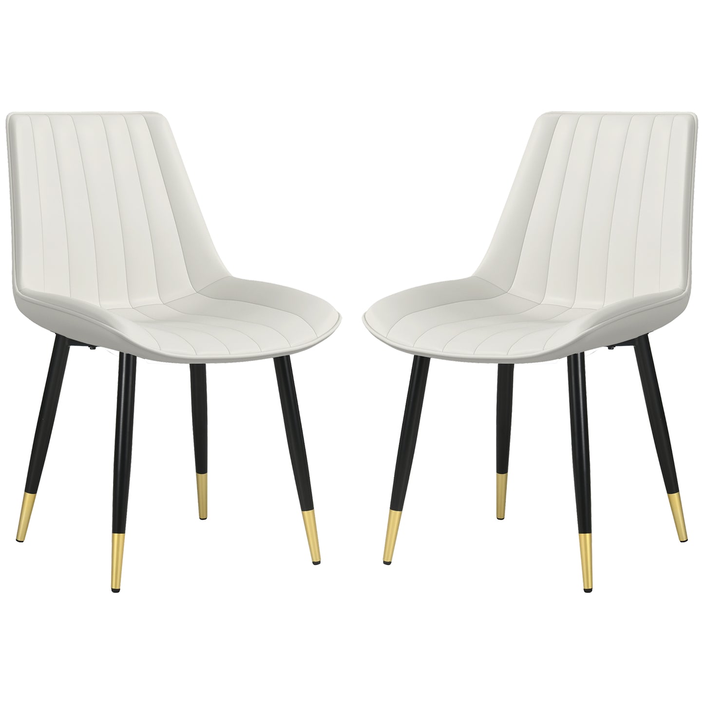 HOMCOM Dining Chairs Set of 2, Modern Kitchen Chair with PU Leather Upholstery and Steel Legs for Living Room, Bedroom, Cream