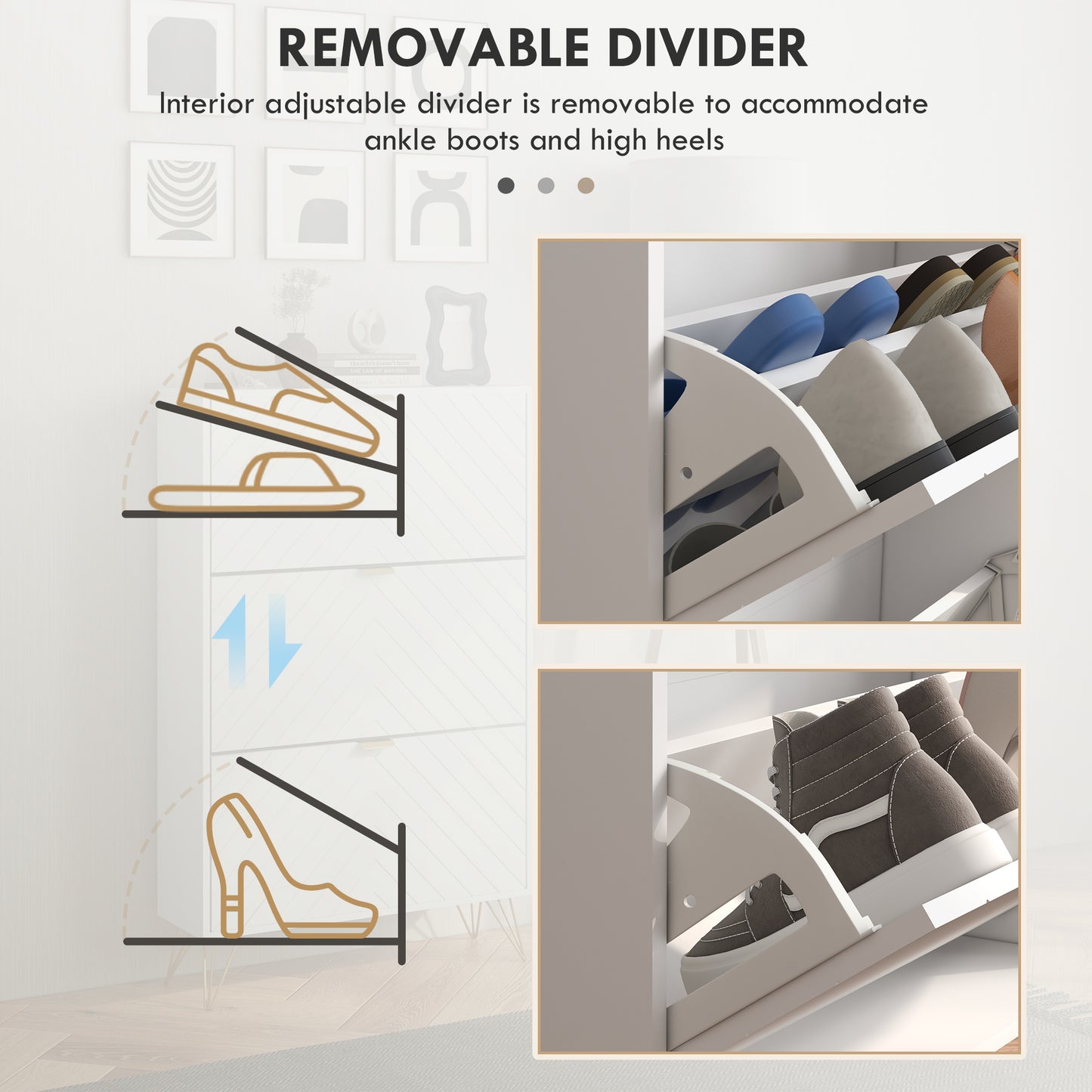 HOMCOM Modern Shoe Storage Cabinet with 3 Flip Drawers for 18 Pairs, Narrow Shoe Organizer for Entryway, Hallway, White