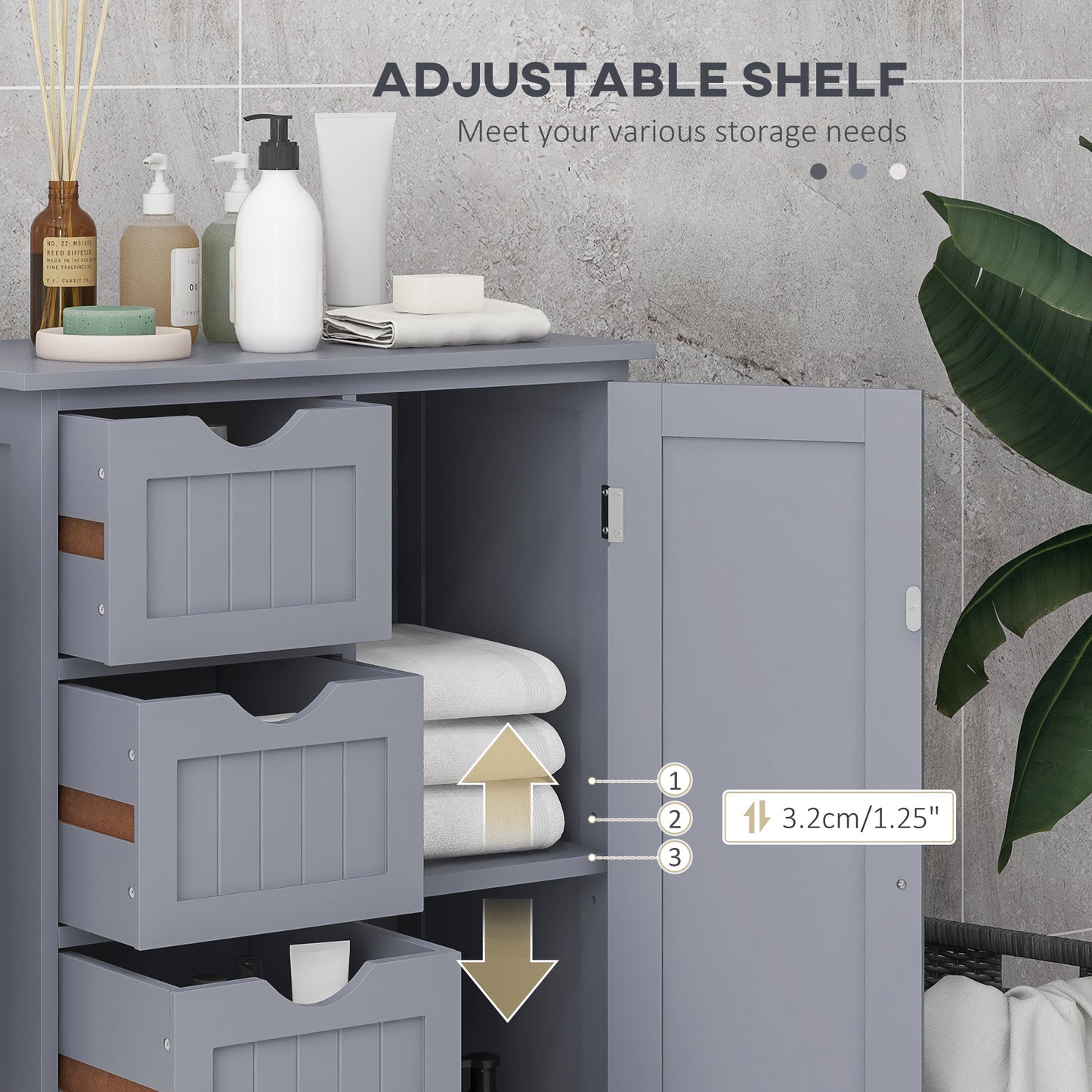 kleankin Bathroom Storage Cabinet, Floor Cabinet with Adjustable Shelf and 4 Drawers, Side Cabinet for Washroom, White