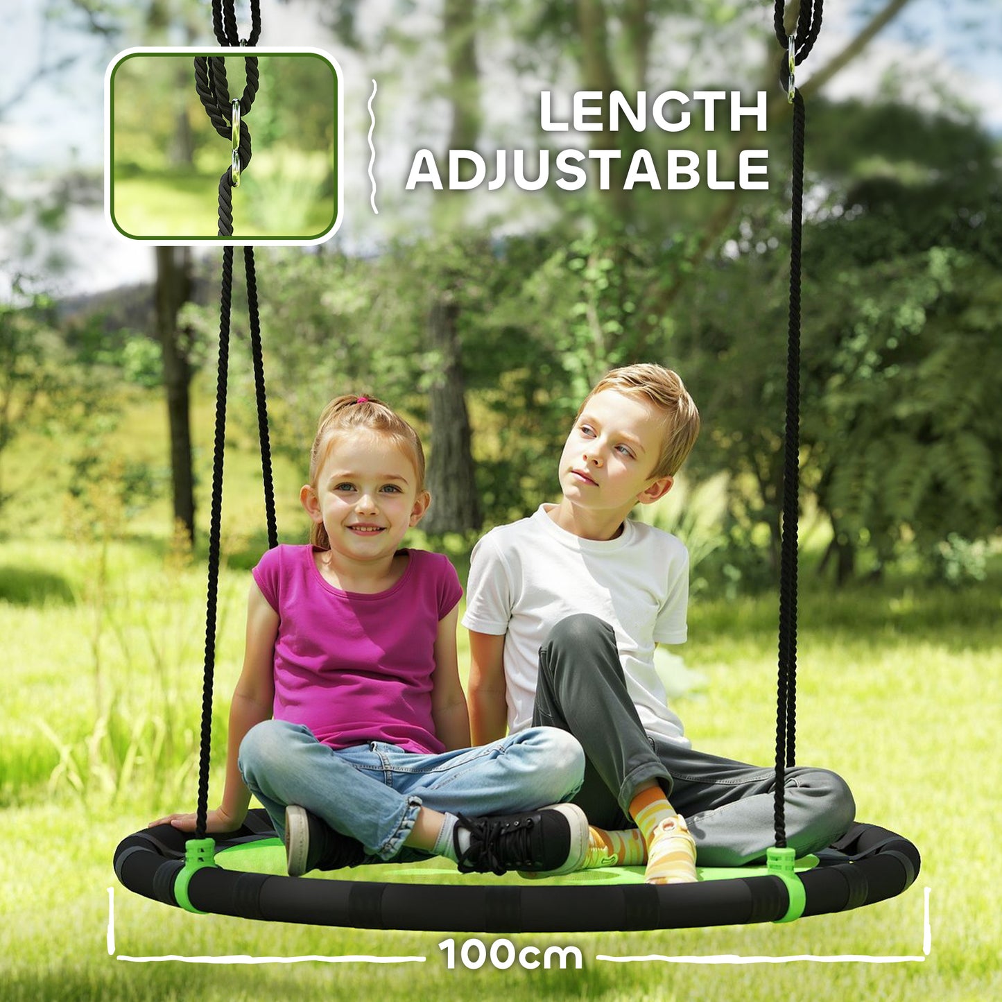 Qaba 39 inch Saucer Tree Swing Set for Kids with Adjustable Hanging Ropes for Outdoor, Backyard, Green
