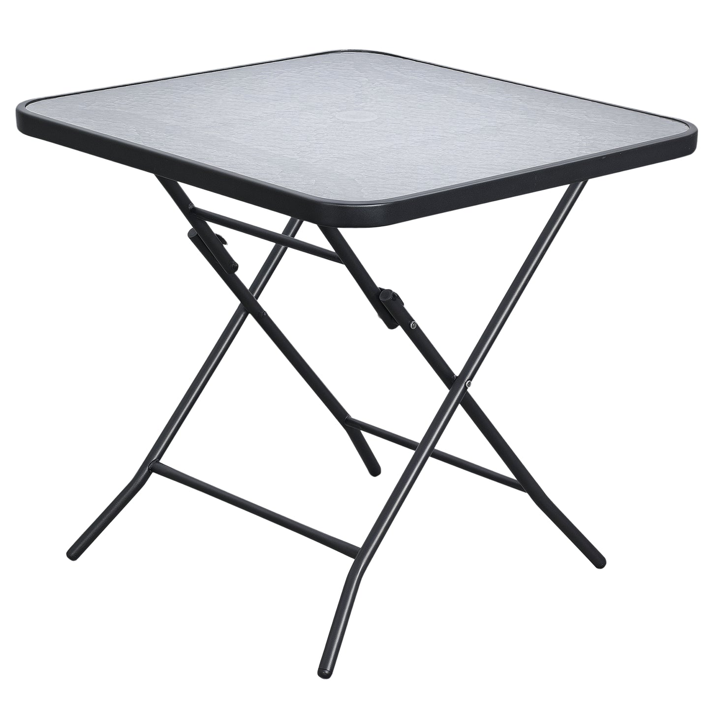Outsunny 30" Square Outdoor Dining Table, Foldable Patio Table with Umbrella Hole, Water-Grain Glass Top Coffee Table for Balcony, Poolside, Black