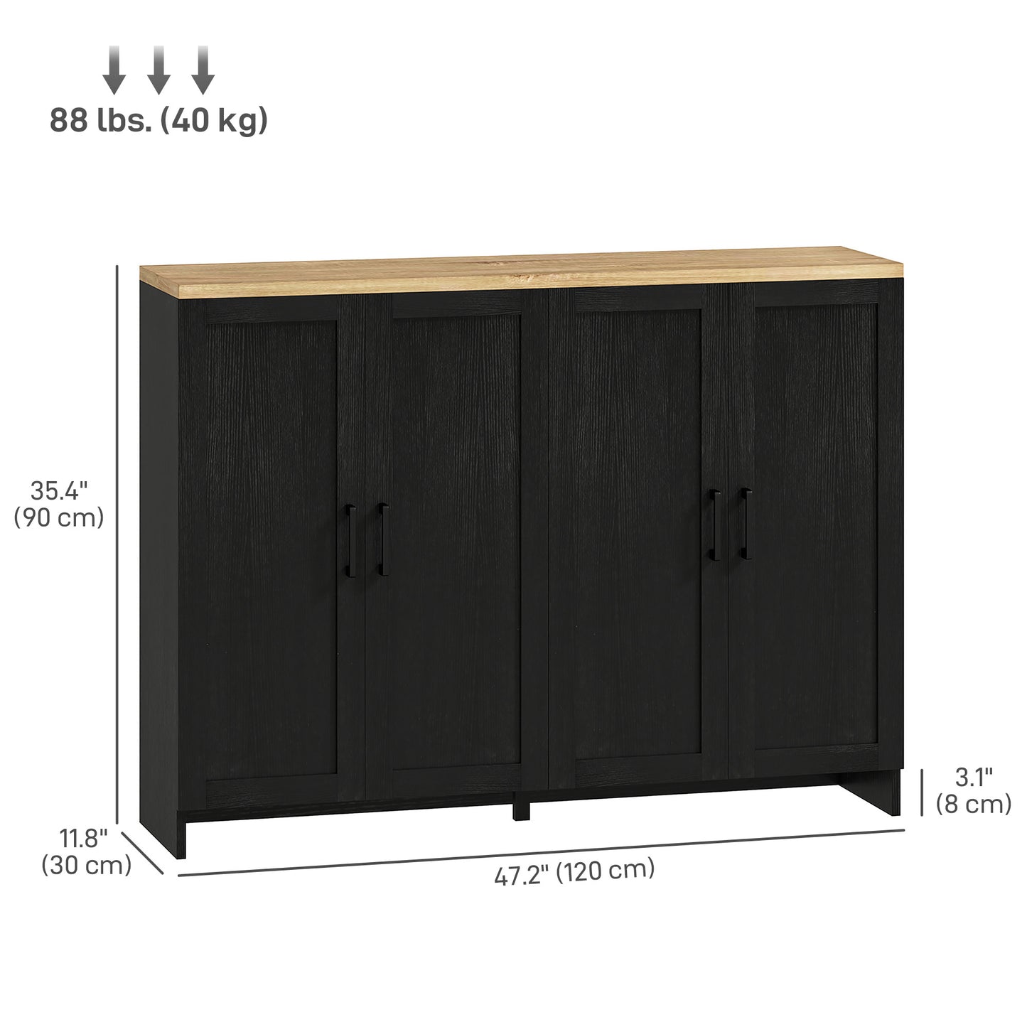 HOMCOM Modern Sideboard Buffet Cabinet, Modern Kitchen Storage Cabinet with 3 Doors Adjustable Shelves, for Dining Room, White