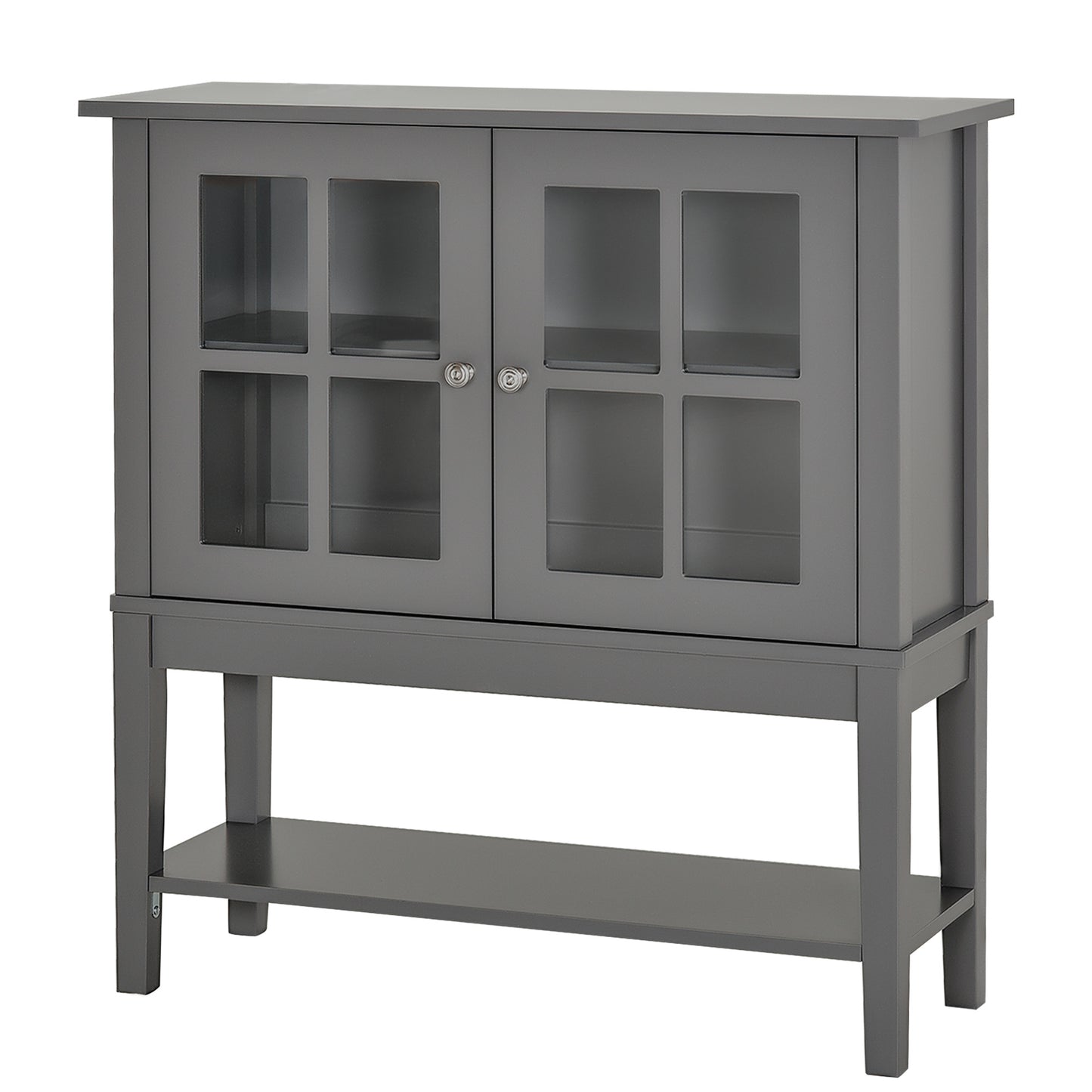HOMCOM Modern Sideboard Buffet Cabinet Wood Console Table with Glass Doors Kitchen Dining Room Furniture White
