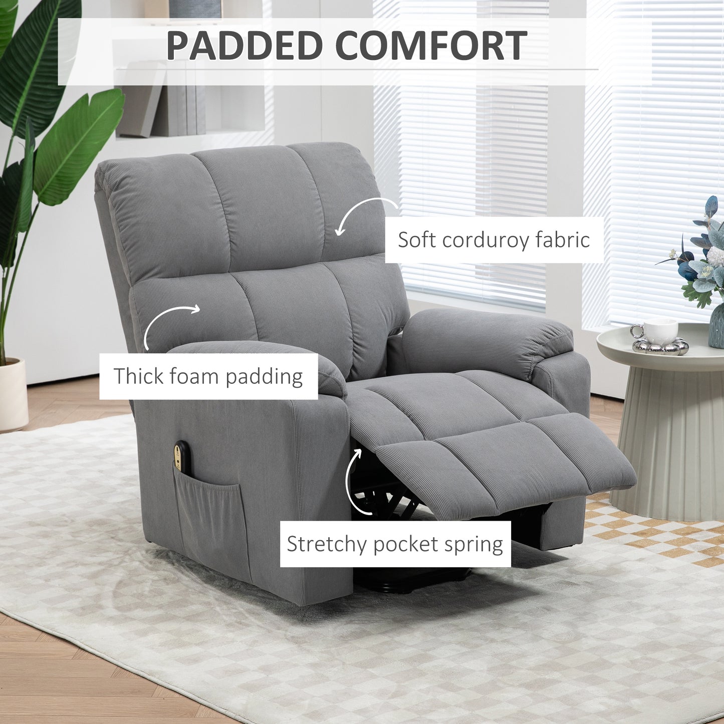 HOMCOM Lift Chair for Seniors, Microfibre Upholstered Electric Recliner Chair with Remote, Quick Assembly, Grey