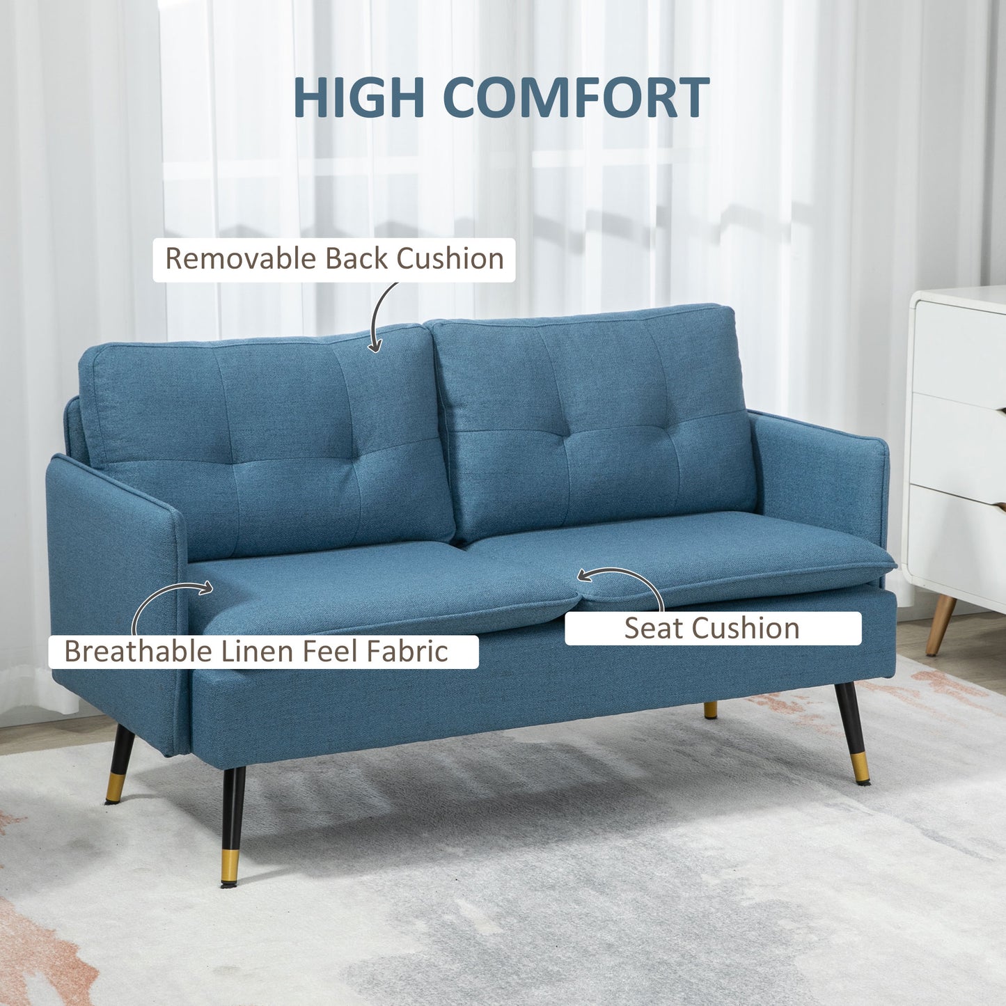 HOMCOM 55" Loveseat Sofa for Bedroom, Modern Love Seats Furniture with Button Tufting, Upholstered Small Couch for Living Room, Small Space, Grey