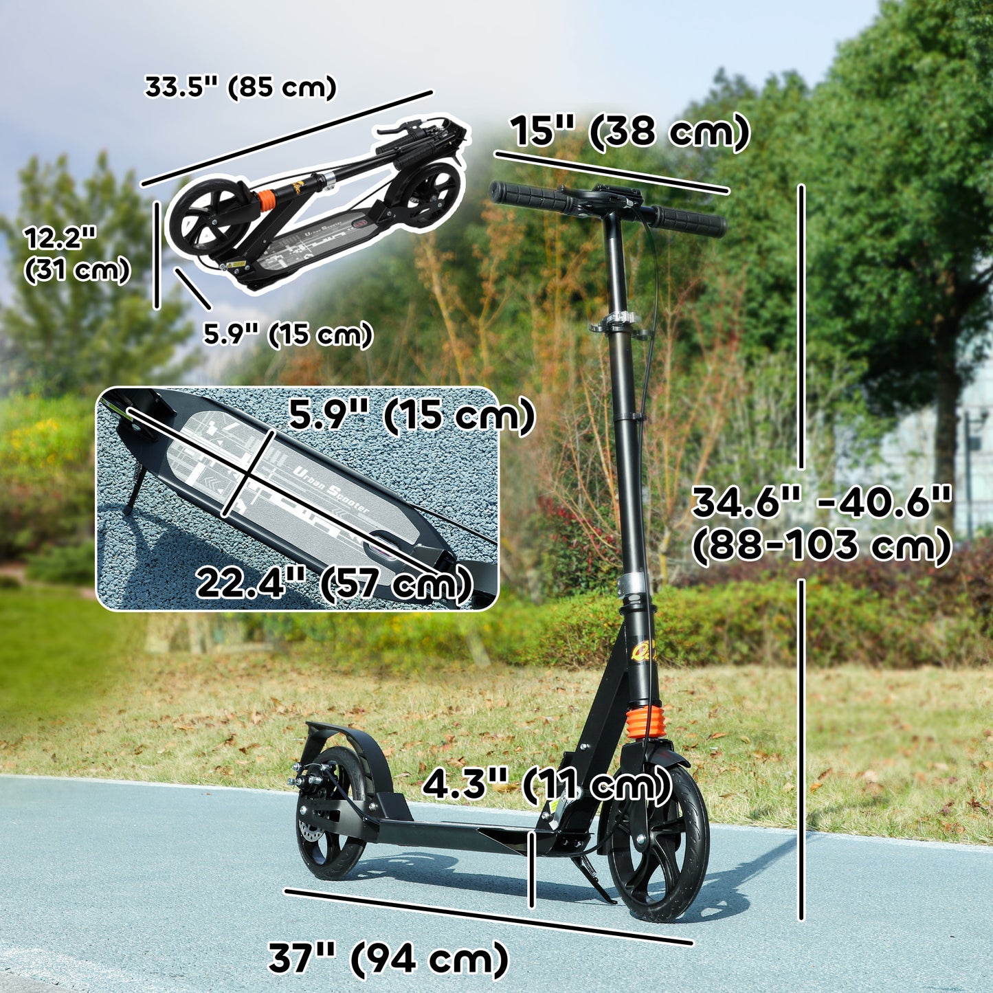 Qaba Foldable Kids Scooter with 4 Adjustable Heights, Double Brakes, and Shock Absorption for Ages 6-12, White