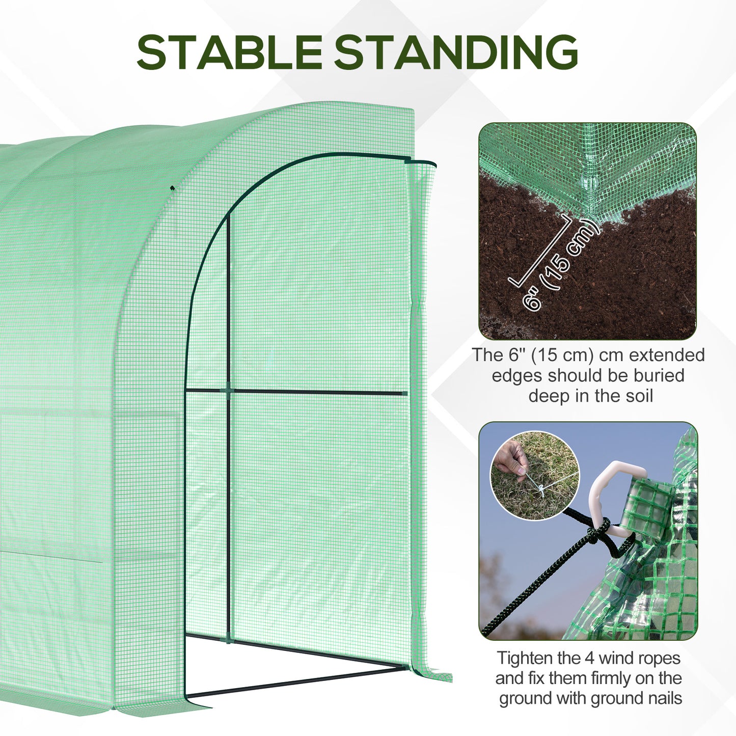 Outsunny Walk-in Wall Lean-to Greenhouse, 10' x 5' x 7' Outdoor Gardening Green House with PE Cover, Windows, Shelves and 2 Zipper Doors, Green
