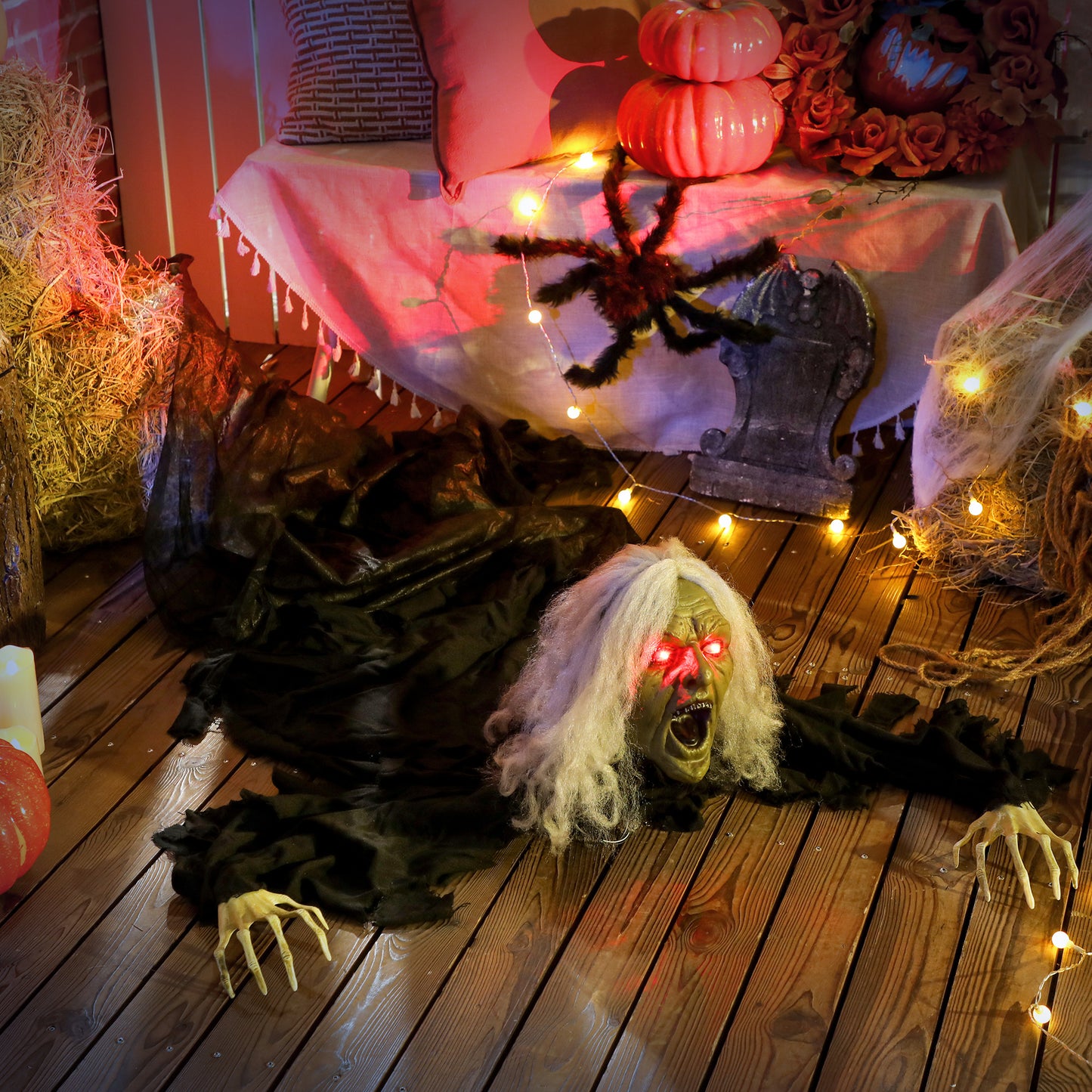 Outsunny 72" Life Size Halloween Animated Crawling Zombie with Glowing LED Eyes, Battery Operated, Indoor Outdoor Party Props