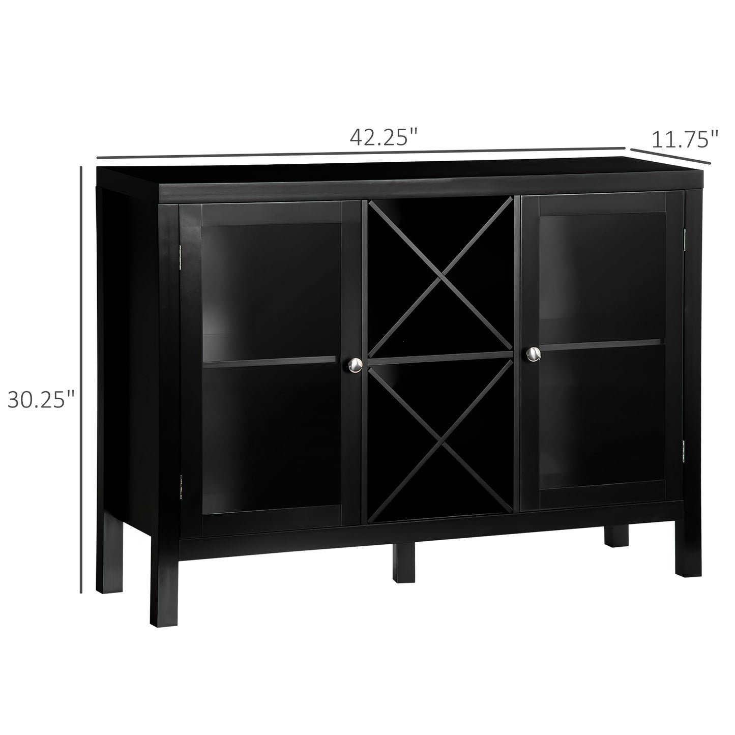 HOMCOM 30.25" Modern Kitchen Sideboard, Buffet Cabinet with Removable Wine Rack, Tempered Glass Door Cabinet and Adjustable Shelves for Living Room, Kitchen, Entryway, Black