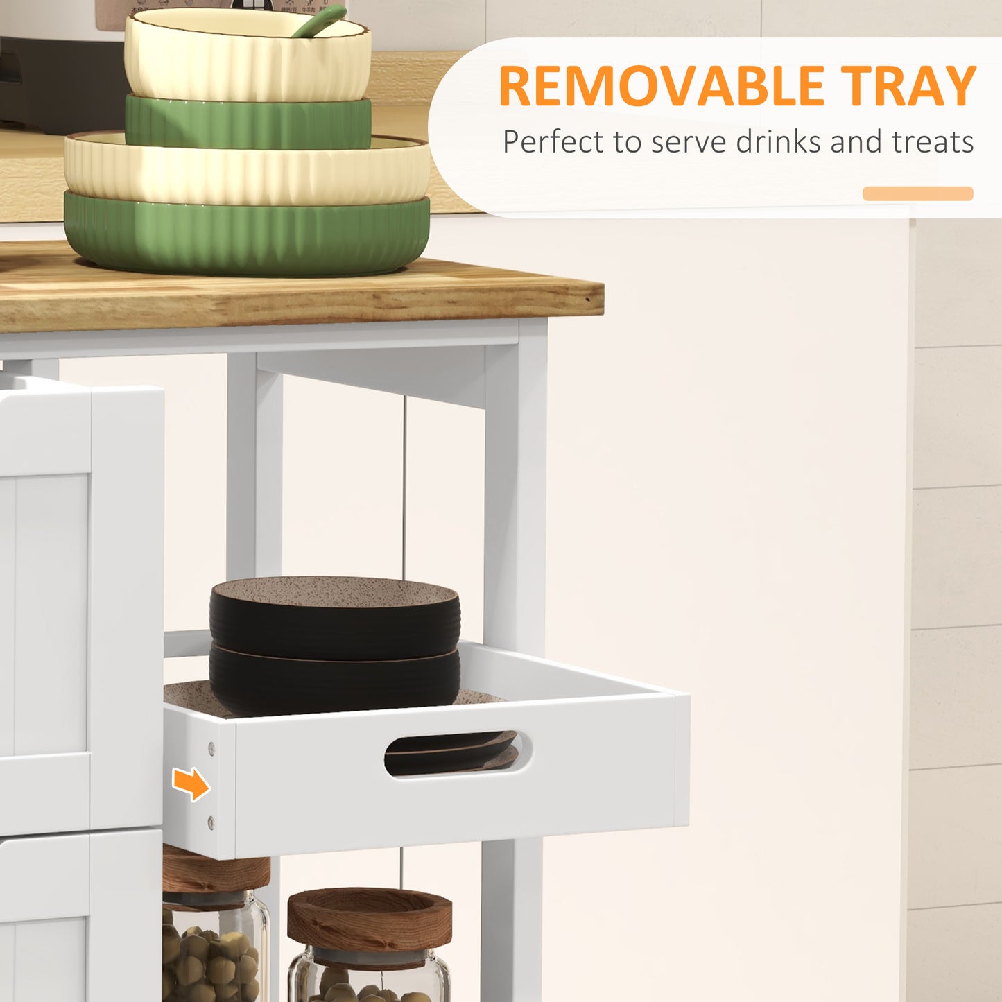 HOMCOM Kitchen Cart on Wheels, Rolling Kitchen Island Cart with Wood Top, 3 Drawers and Shelves for Home Dining Area