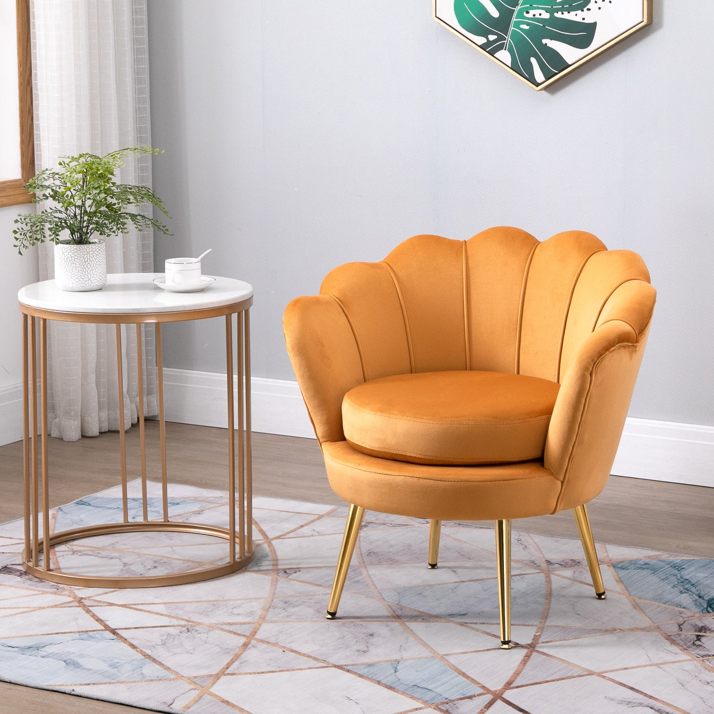 HOMCOM Modern Accent Chair, Velvet-Touch Fabric Leisure Club Chair with Gold Metal Legs for Bedroom, Blue