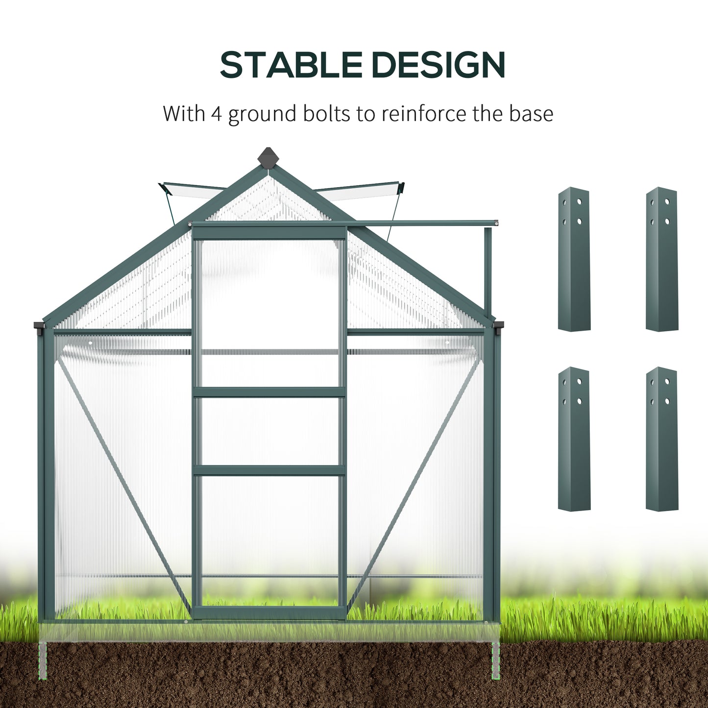 Outsunny 6' x 10' x 6.6' Polycarbonate Greenhouse, Walk-In Green House Kit Garden, Plants Grow, Galvanized Sheet Aluminum Frame with Rain Gutter, Vents and Sliding Door, Green