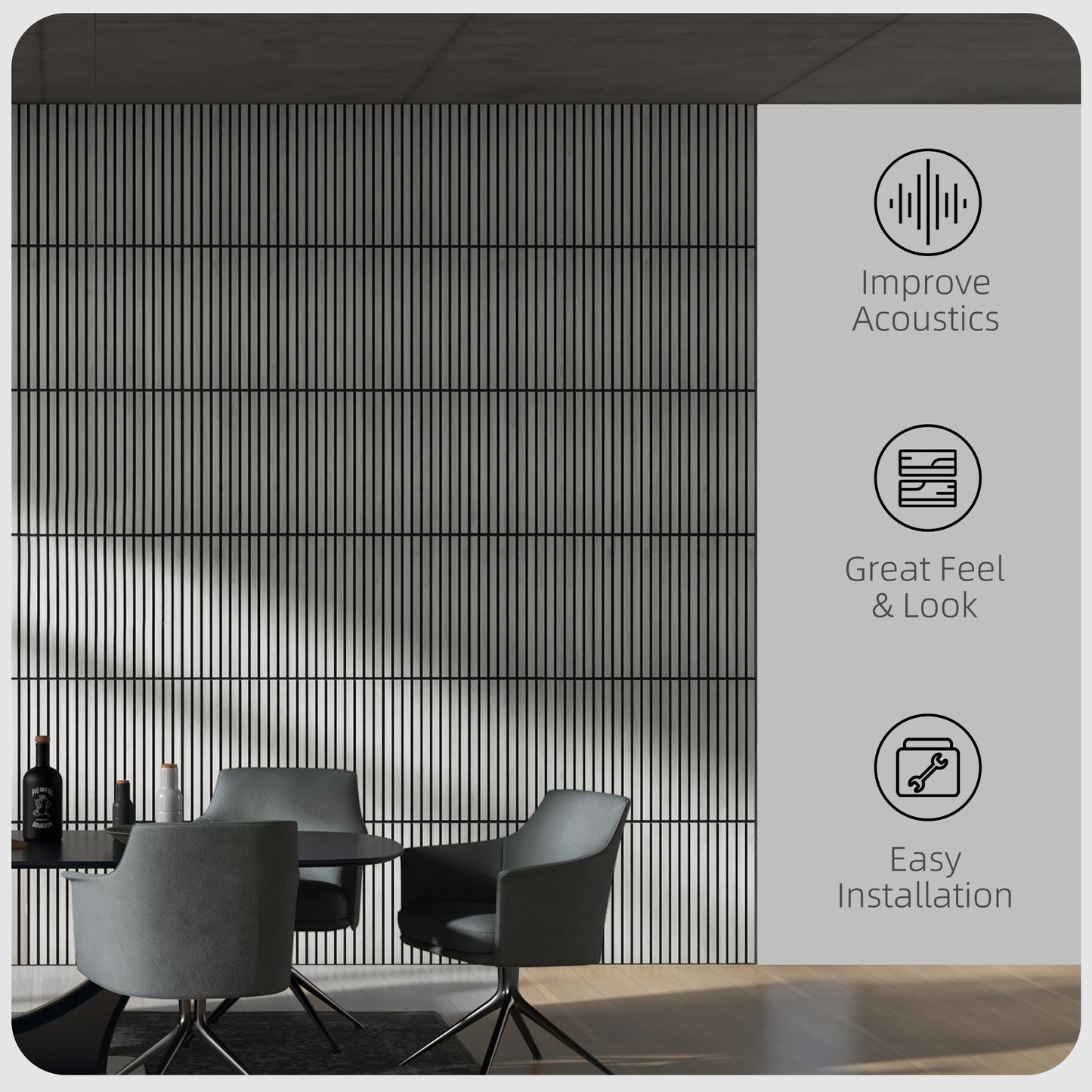 HOMCOM 24"x24" Wood Panels for Wall, 4 Pack Acoustic Panels, Sound Absorbing Slat Wall For Interior Wall Decor, Home, Grey
