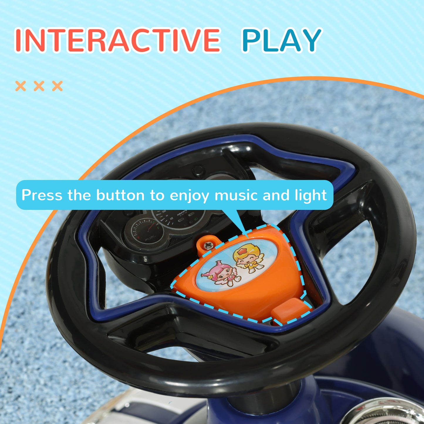 Qaba Baby Push Car with Music, Horn, Light, Dark Blue
