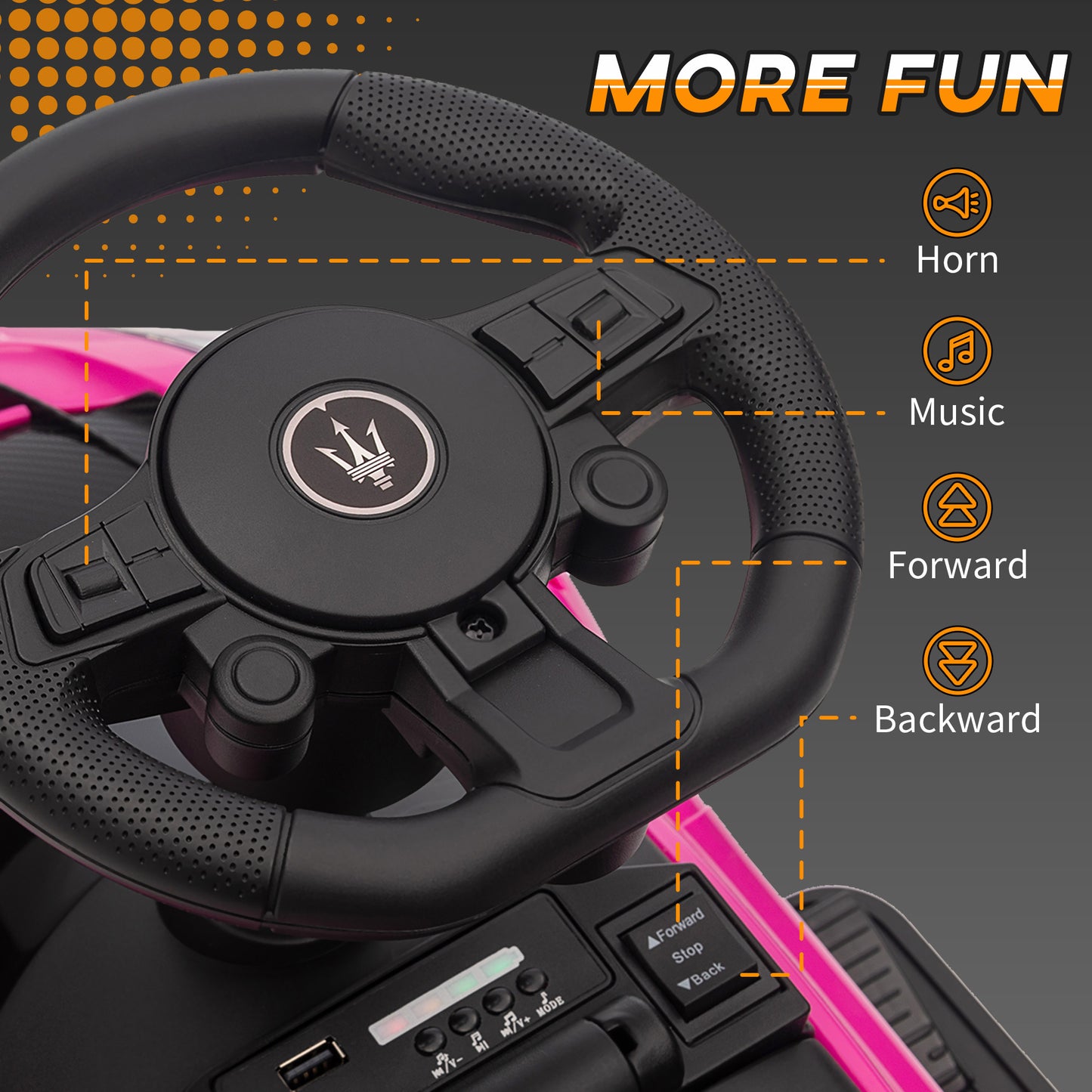 Qaba 6V Maserati GT2 Licensed Electric Car for Kids, Ride on Car with Under Seat Storage, LED Headlights Music, Pink