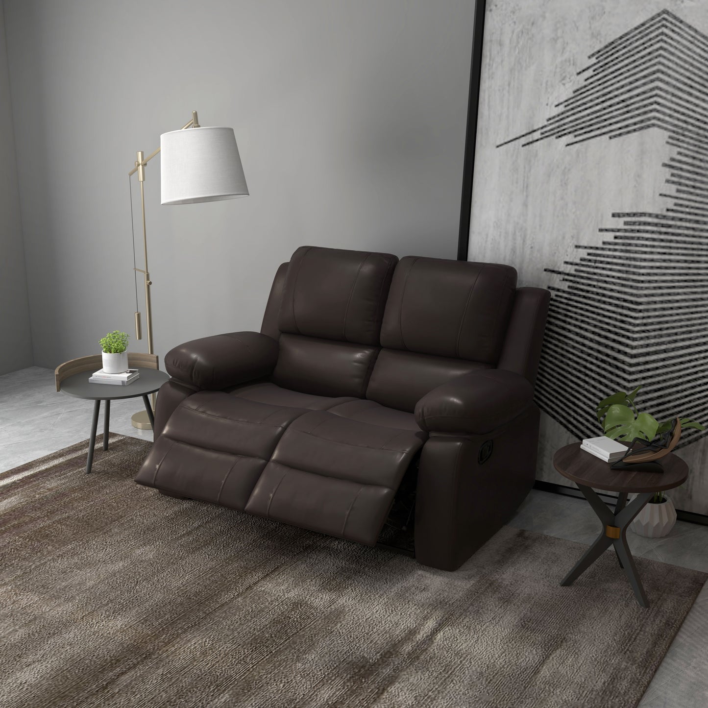 HOMCOM Double Reclining Loveseat, PU Leather Manual Recliner Sofa Chair with Pullback Control Footrest for Living Room, Black