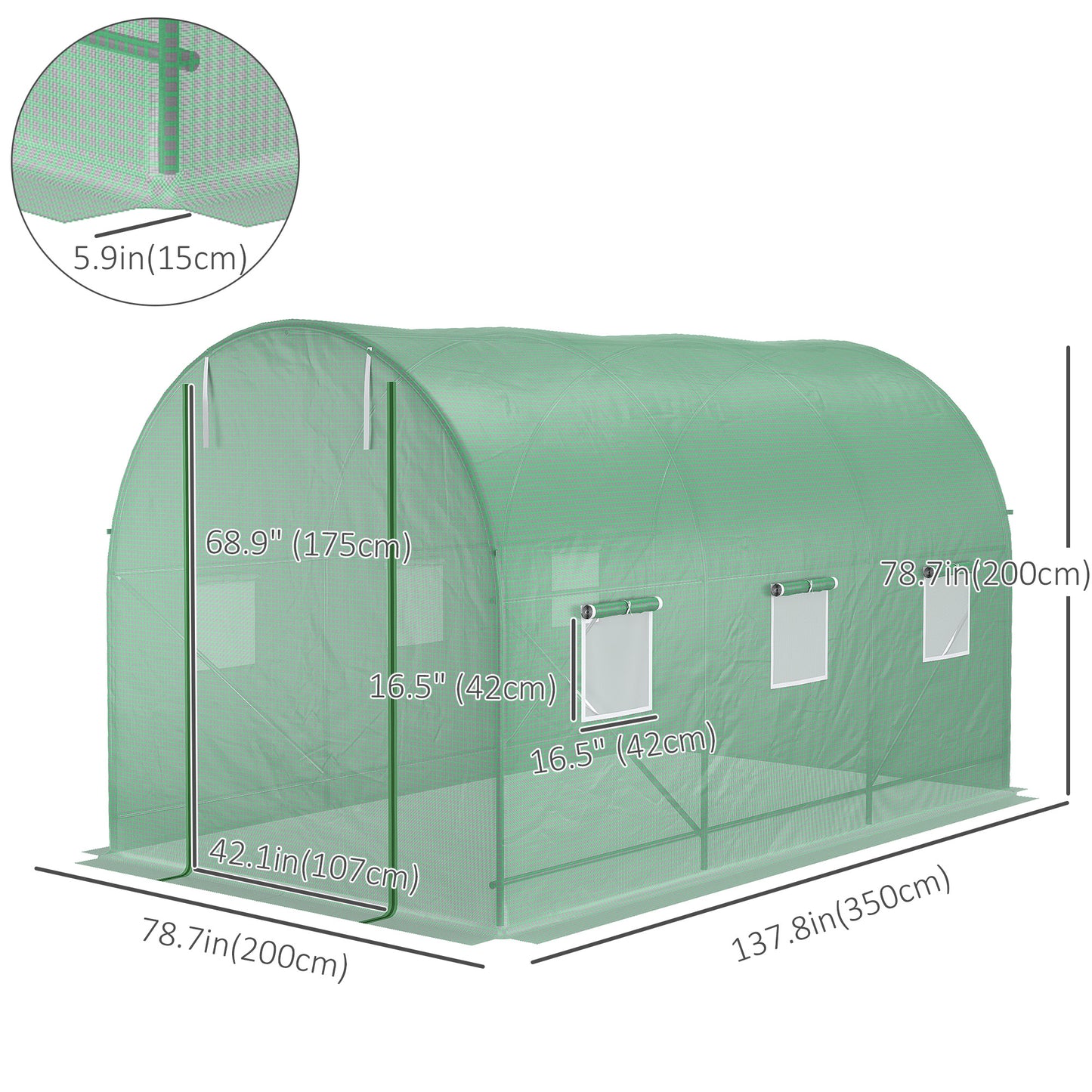 Outsunny 8'x6.6'x6.6' Heavy Duty Walk-in Greenhouse Garden Tunnel Hot House Outdoor Flower Vegetable Growth Warm House Roll Up Door, Windows, Steel