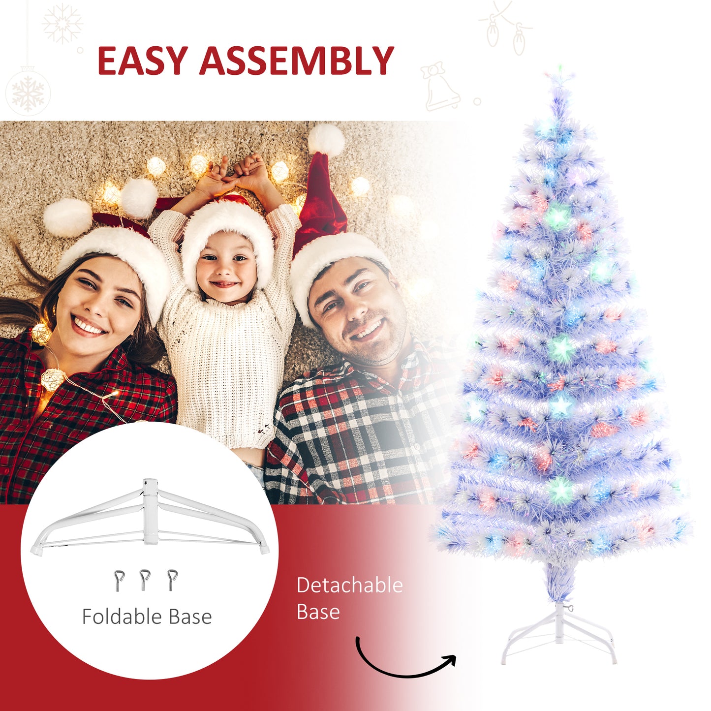HOMCOM 5ft Xmas Tree Pre-Lit LED Optical Fiber Christmas Tree Artificial Seasonal Decoration w/ Stand Winter Holiday Decor