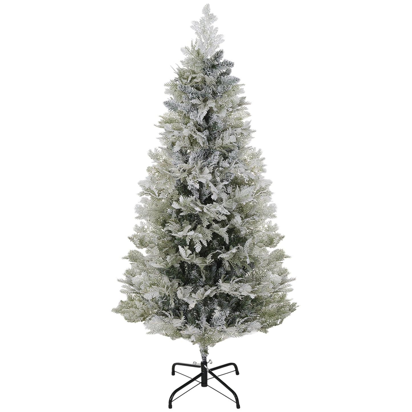 HOMCOM 7.5 Feet Pencil Snow Flocked Artificial Christmas Tree with 880 Realistic Cypress Branches, Auto Open, Green
