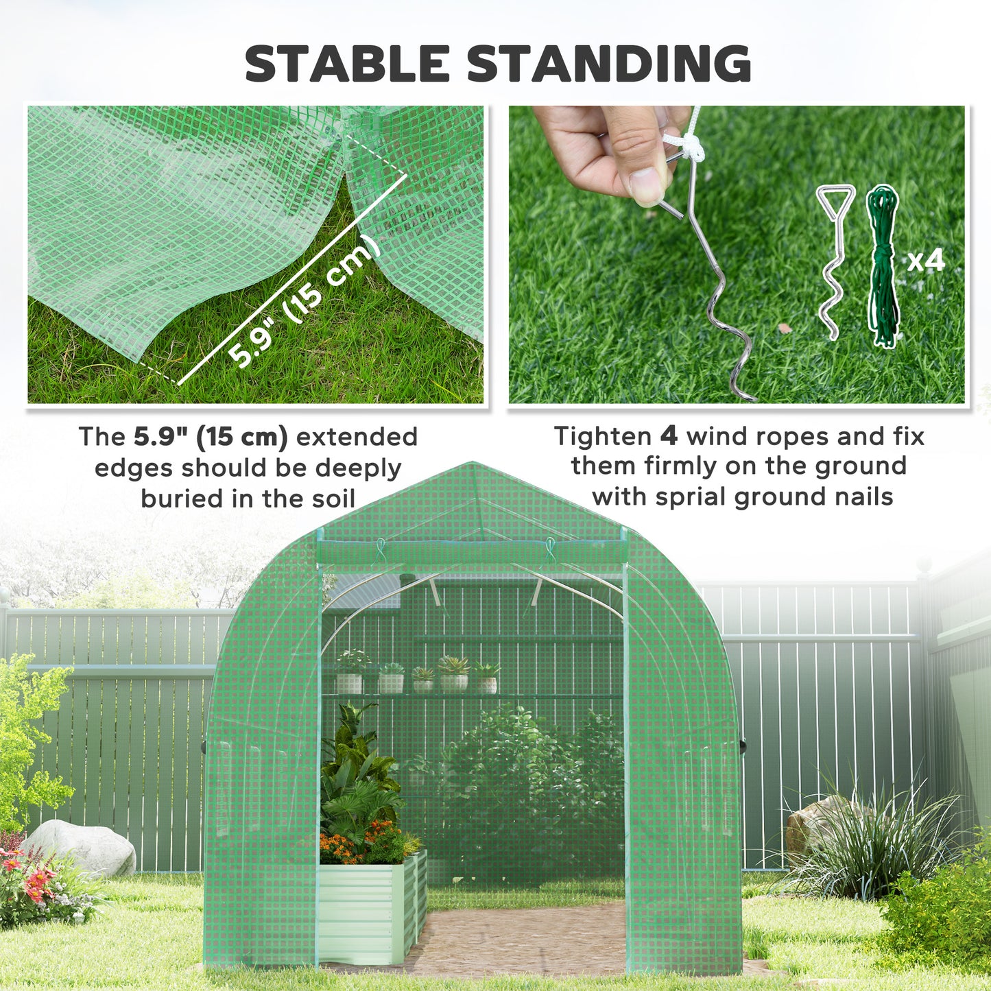 Outsunny 6.6' x 11' x 7' Walk-in Greenhouse Outdoor Plant Tunnel Warm Hot House w/ Roll Up Door and 6 Mesh Windows, Steel Frame, Green