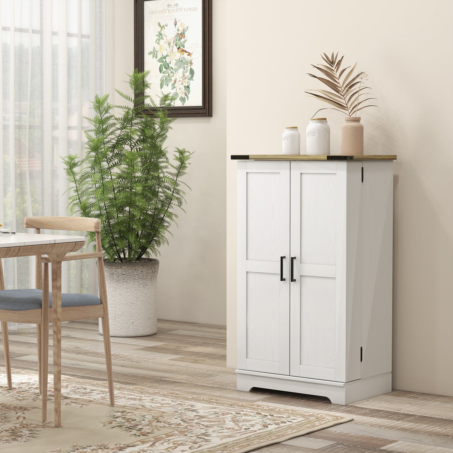 HOMCOM Farmhouse Kitchen Pantry Storage Cabinet, Kitchen Pantry Cabinet with Doors and Adjustable Shelves, White