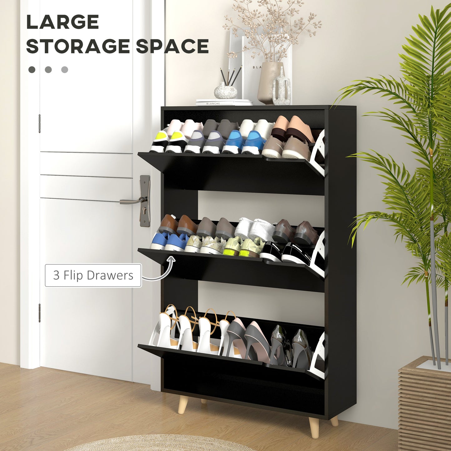 HOMCOM Slim Shoe Storage Cabinet with 3 Flip Drawers and Adjustable Shelves, Shoe Cabinet for 18-24 Pairs, White