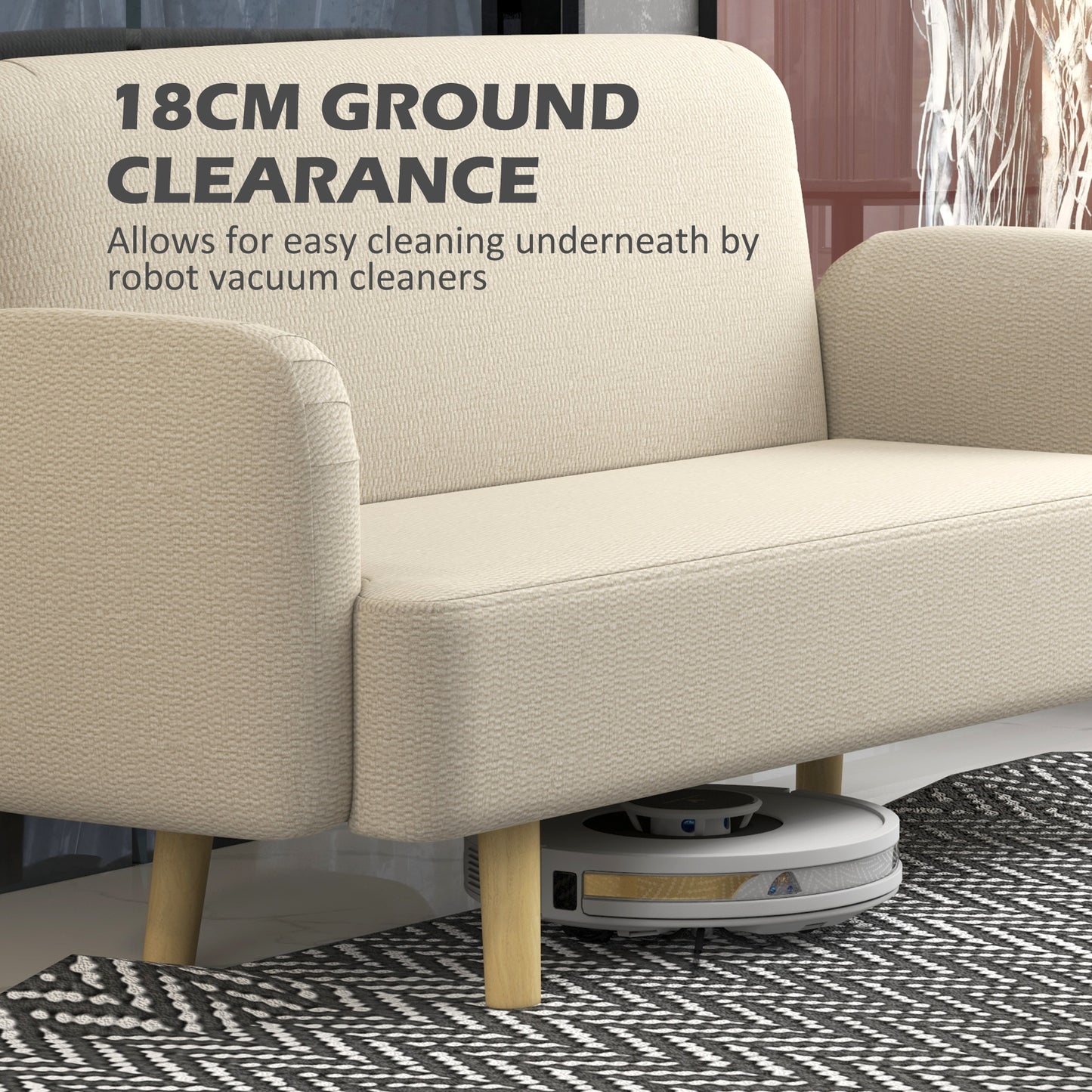 HOMCOM Velvet Feel Fabric 2 Seater Sofa, Small Sofa Loveseat with 8.3" Thick Padding and Wood Legs, Grey