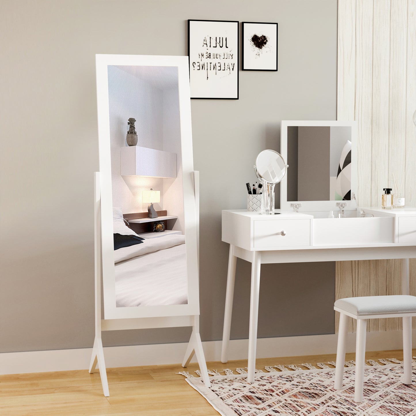 HOMCOM Full Length Mirror, Free Standing Full Body Mirror with Rectangular Frame, Adjustable Angle for Dressing Room, Bedroom, Living Room, Dark Brown
