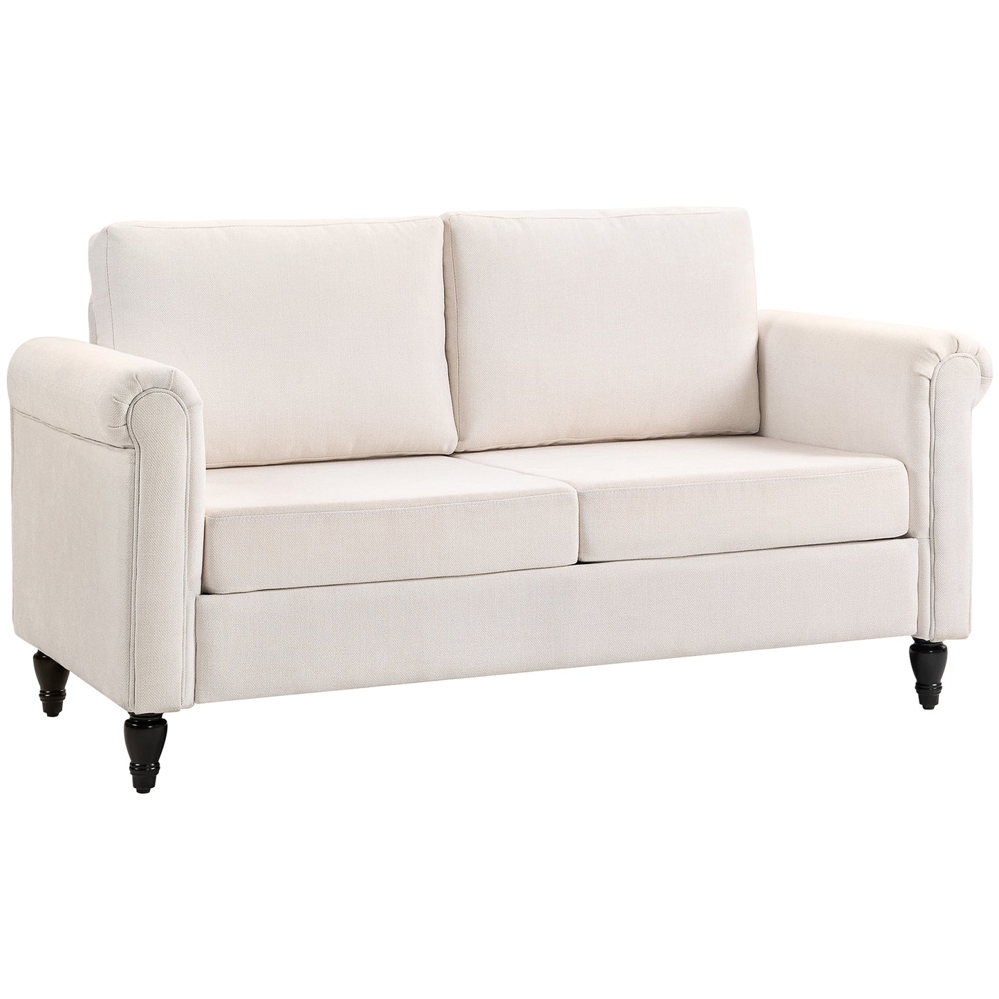 HOMCOM Vintage Loveseat, Upholstered Love Seat Furniture, Chenille-feel Fabric 2 Seater Sofa Couch with Rolled Arms, Gourd-Shaped Rubber Wood Legs for Living Room, Dark Grey
