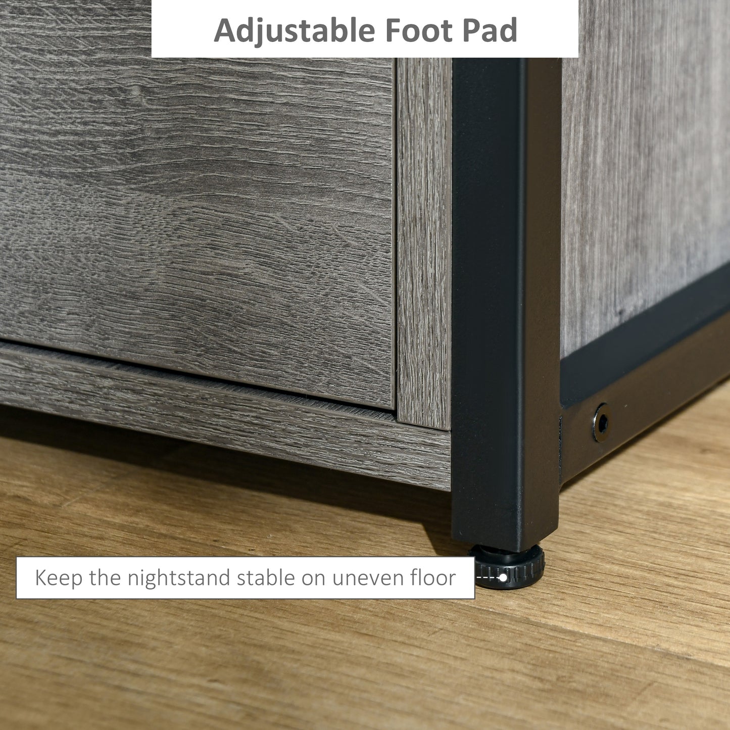 HOMCOM Nightstand with 2 Drawers, Industrial Side Table with Storage Shelf, Accent End Table for Bedroom, Living Room, Grey
