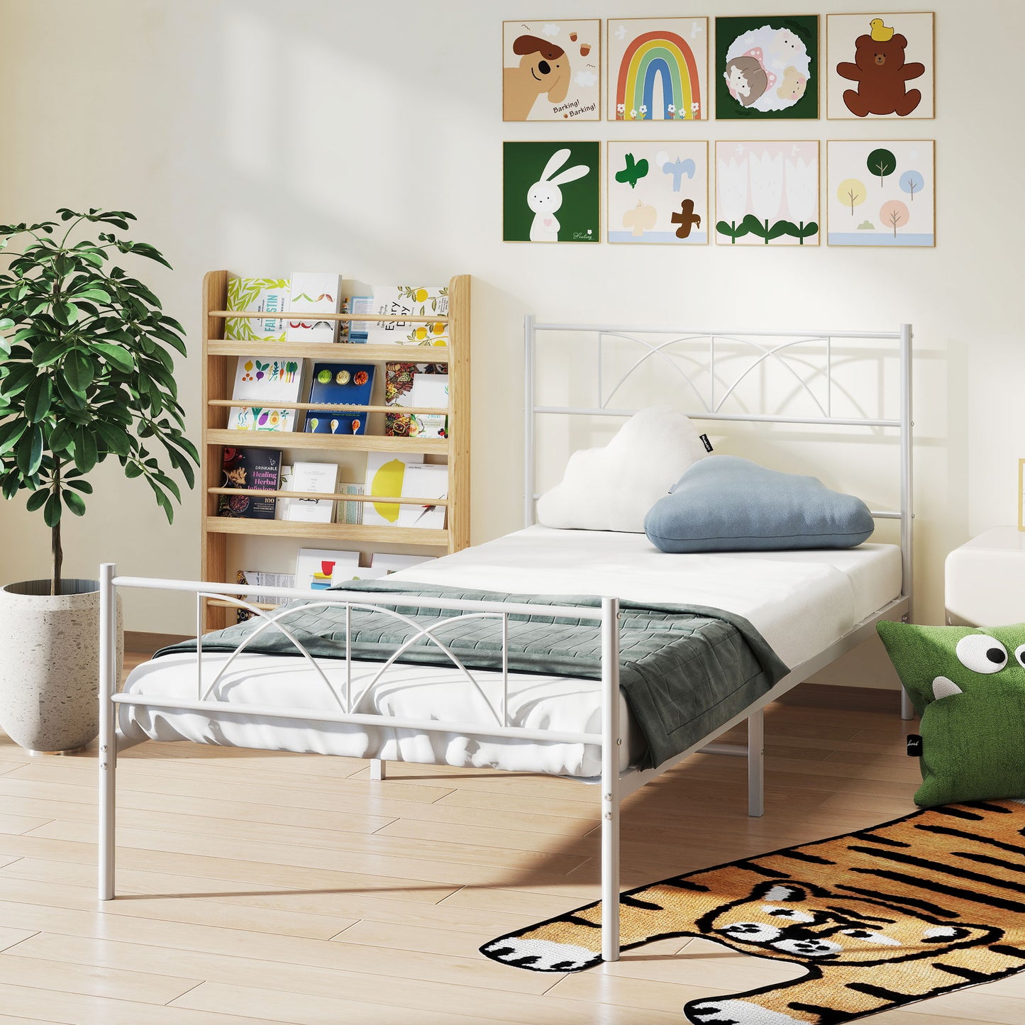 HOMCOM Metal Full Platform Bed Frame with Headboard, Steel Slat Support, Underbed Storage, No Box Spring Needed, Easy Assembly