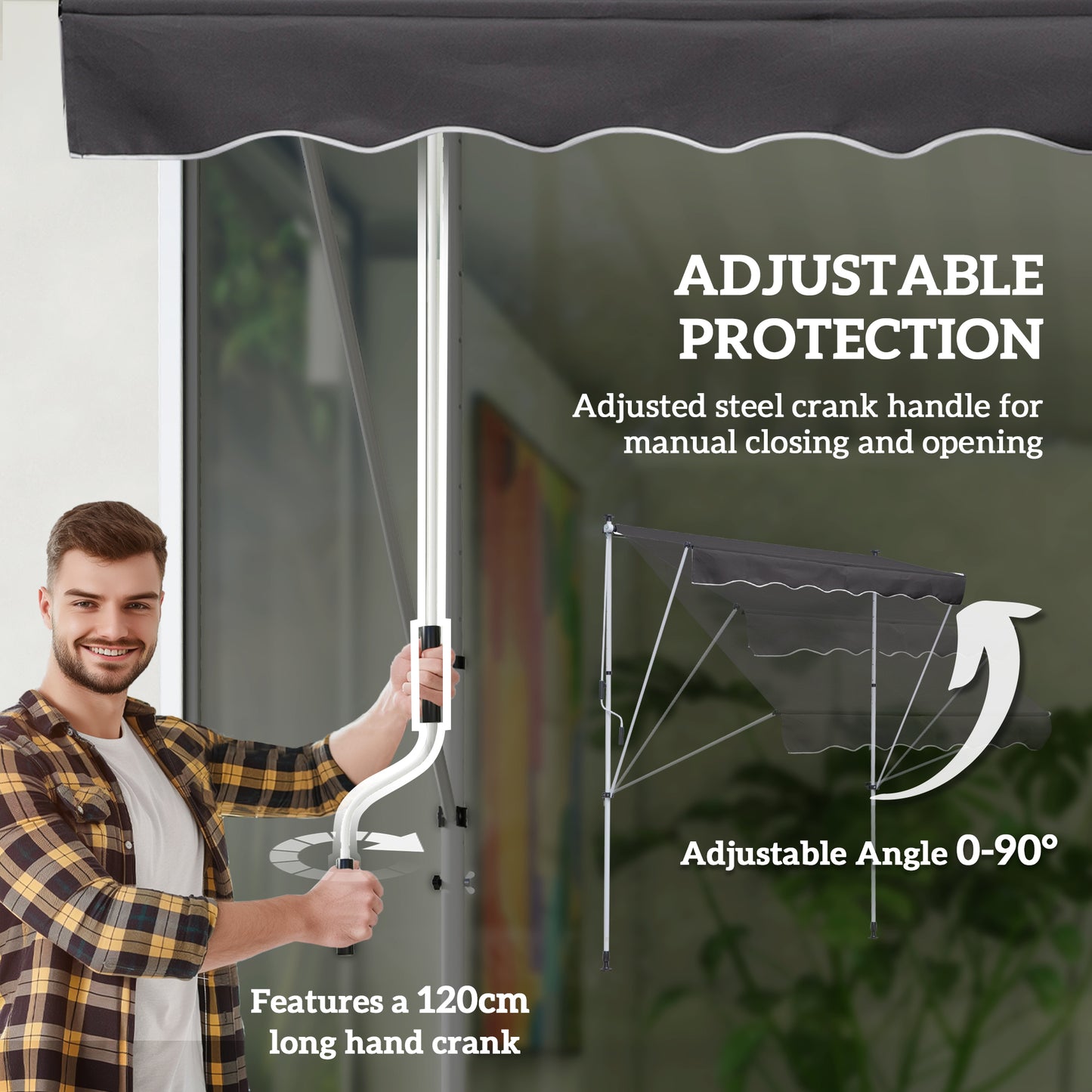 Outsunny 6.6'x5' Manual Retractable Patio Awning Window Door Sun Shade Deck Canopy Shelter Water Resistant UV Protector Beige