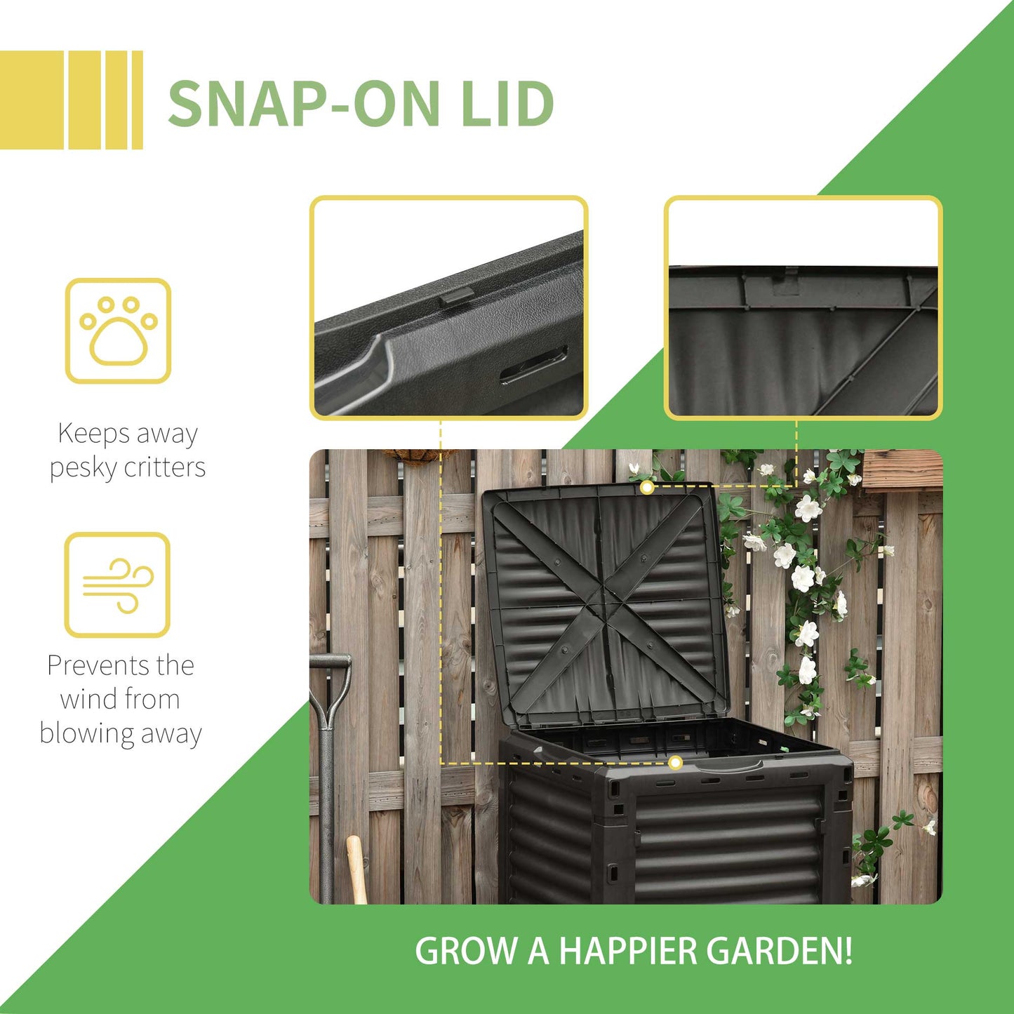 Outsunny Garden Compost Bin Large Outdoor Compost Container 80 Gallon Fast Creation of Fertile Soil Aerating Compost Box, Easy Assembly, Black