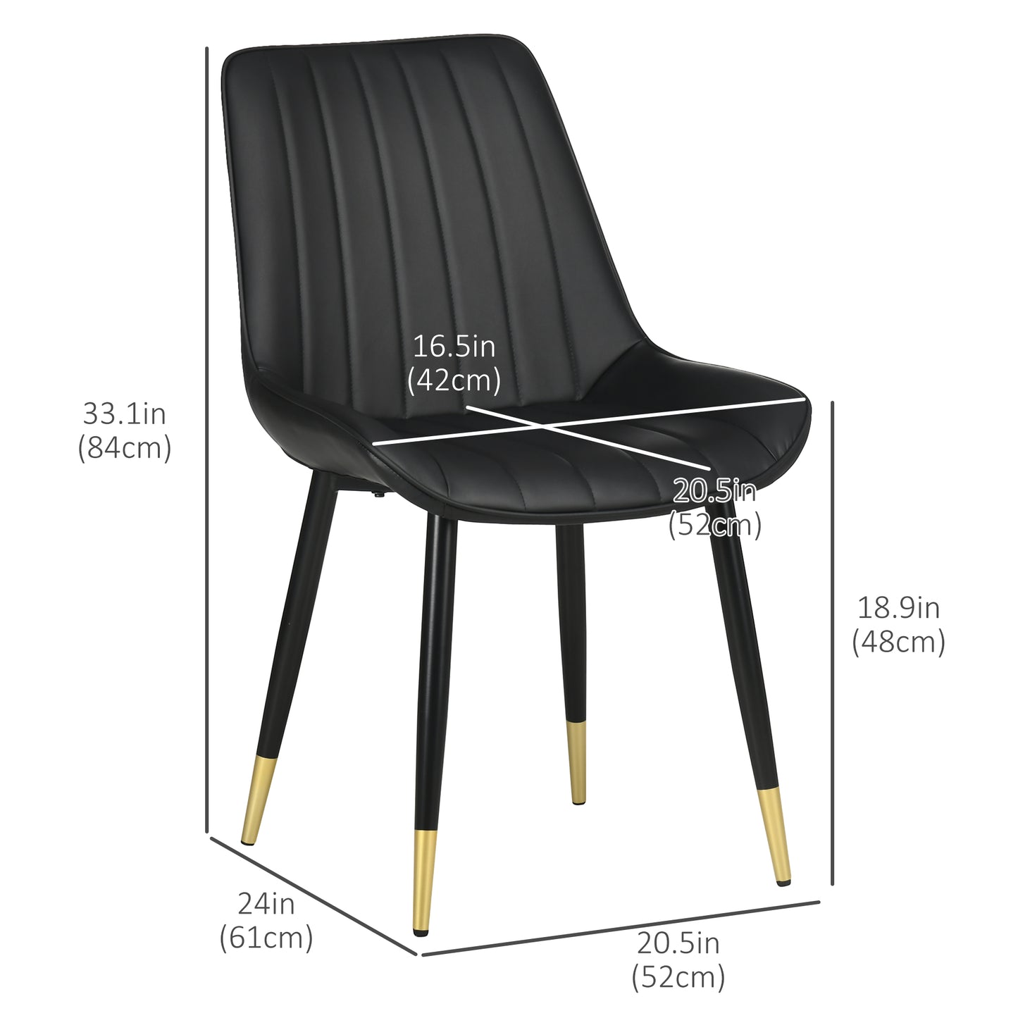 HOMCOM Dining Chairs Set of 2, Modern Kitchen Chair with PU Leather Upholstery and Steel Legs for Living Room, Bedroom, Black