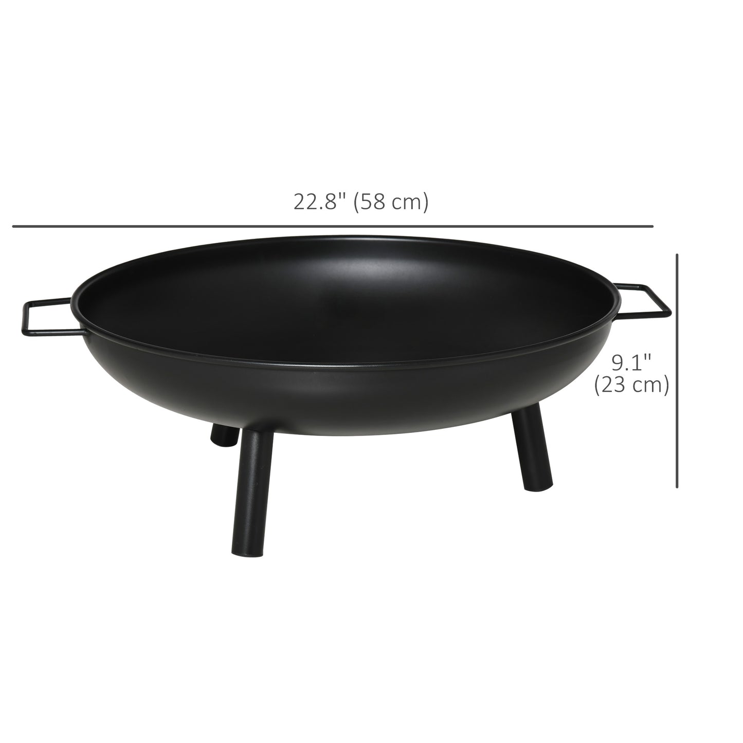 Outsunny 23" Round Outdoor Fire Pit, Portable Firepit Fireplace with Support Legs for Garden, Patio, Camping, Bonfire, Black