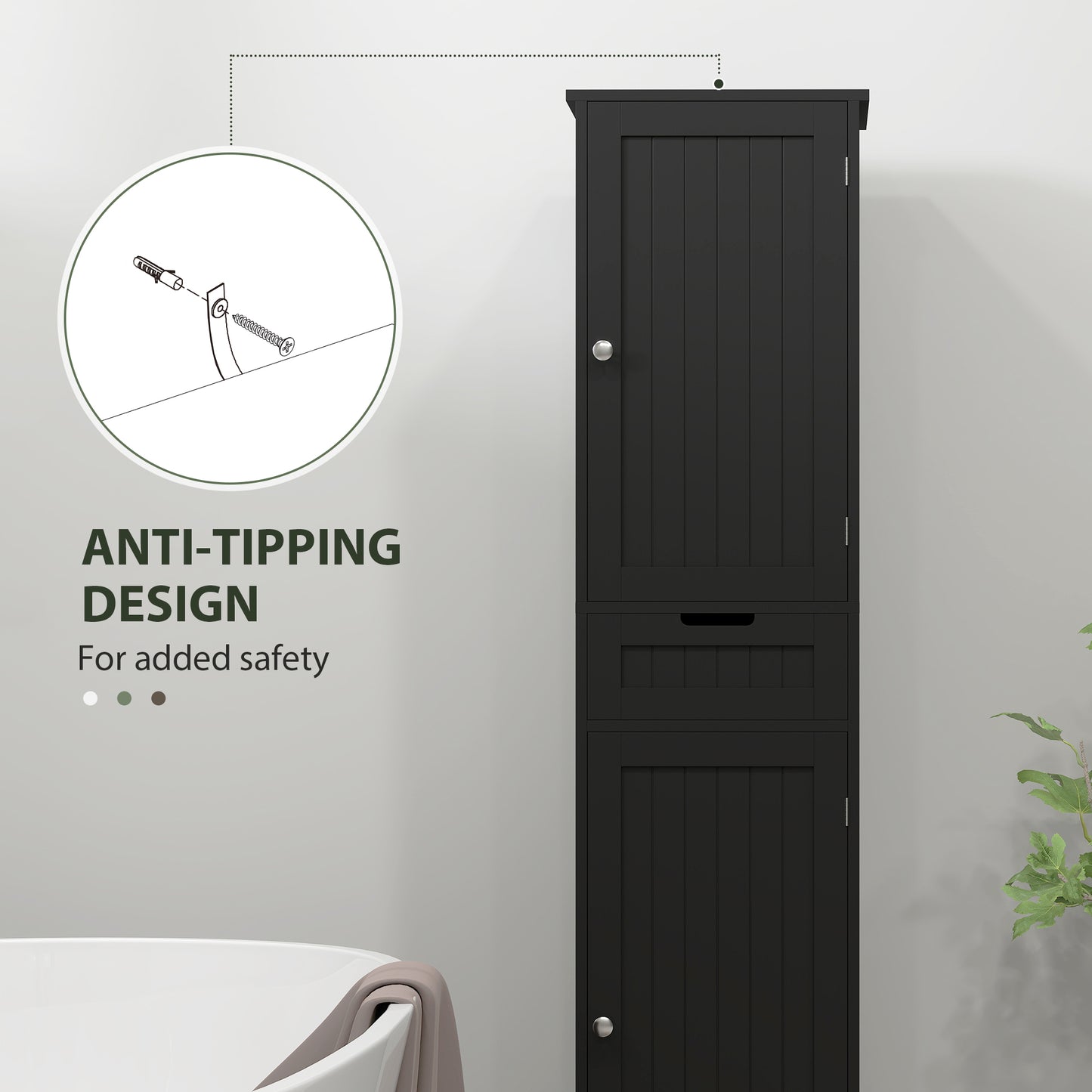 HOMCOM Freestanding Bathroom Cabinet with Drawer and 2 Doors, Tall Bathroom Cupboard for Kitchen, Study, Living Room