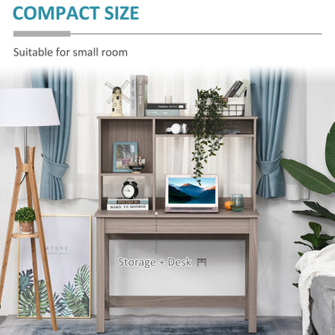 HOMCOM Computer Desk with Hutch, Home Office Table with Storage Shelves and Open Compartments for Writing, Work, Brown