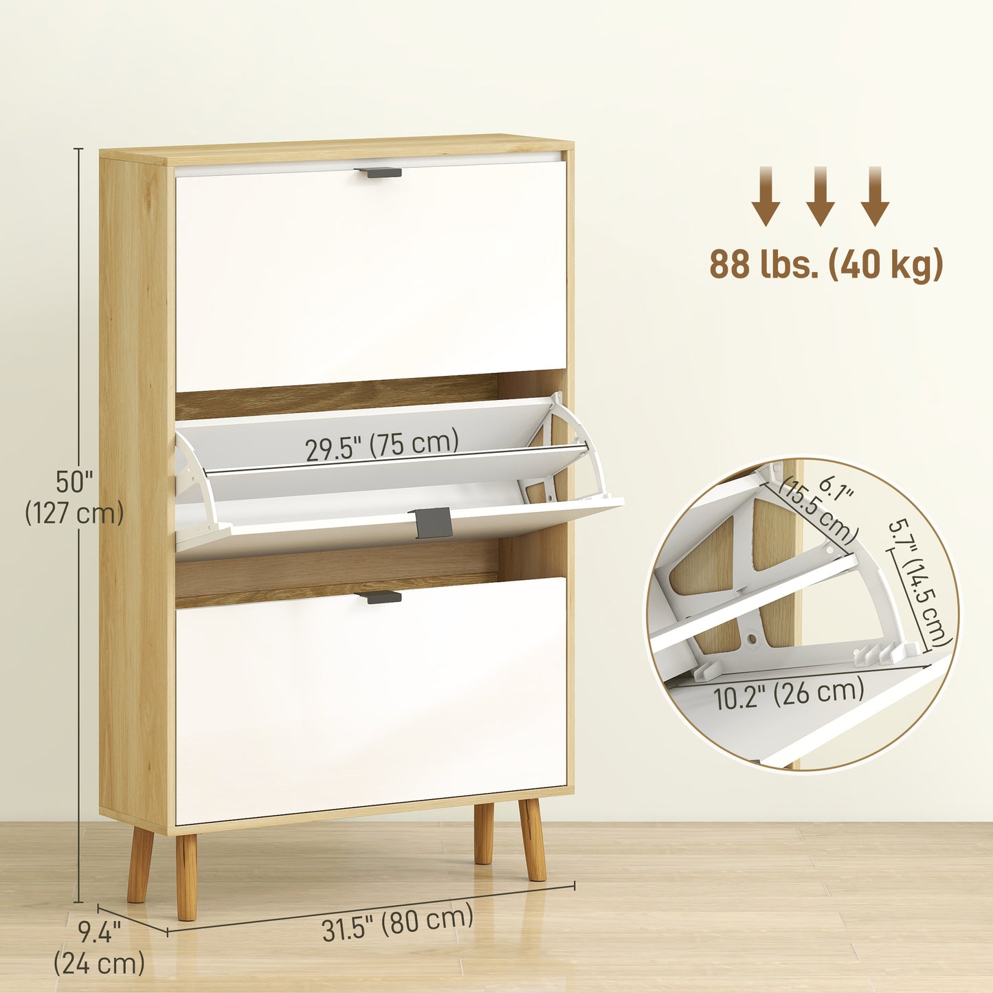 HOMCOM Narrow Shoe Cabinet, High Gloss Shoe Storage Cabinet with 4 Flip Drawers and Adjustable Shelves, Holds 20 Pairs, White