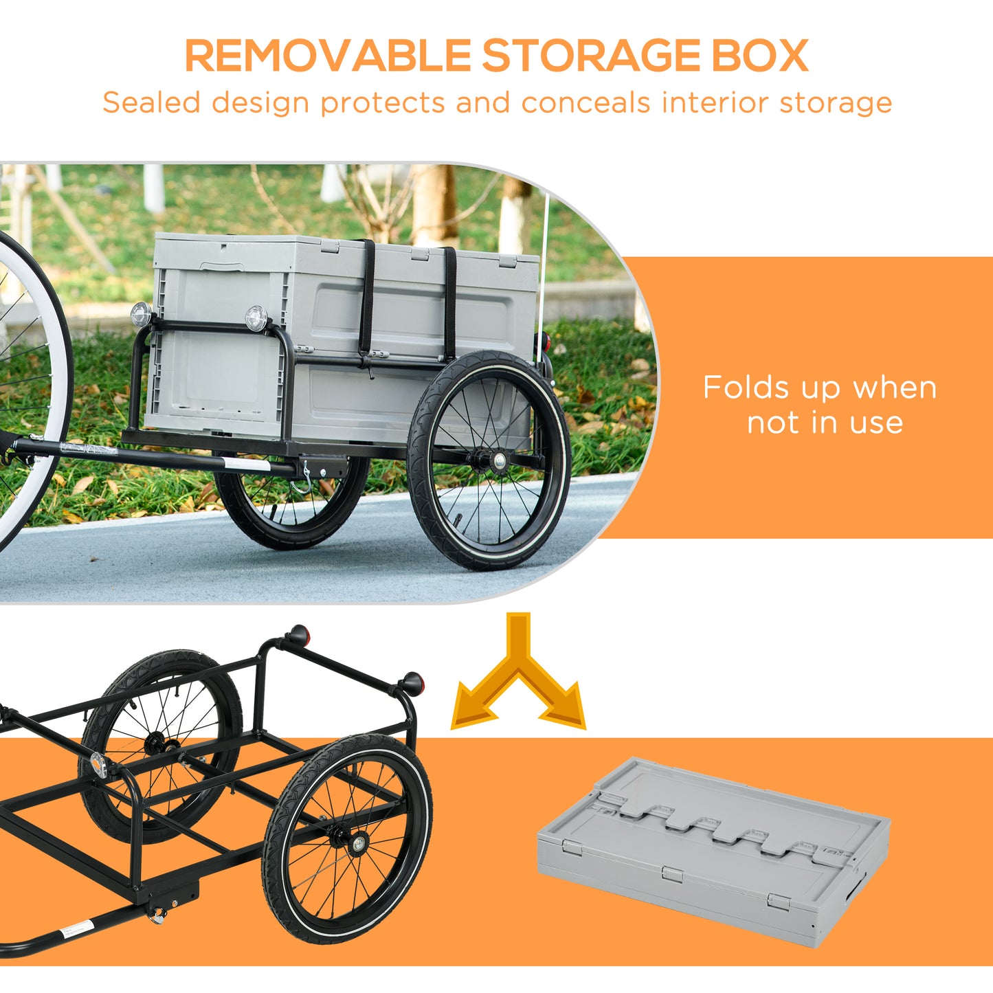 Aosom Steel Trailer for Bike, Bicycle Cargo Trailer with Storage Box, Safe Reflectors, Max Load 88LBS