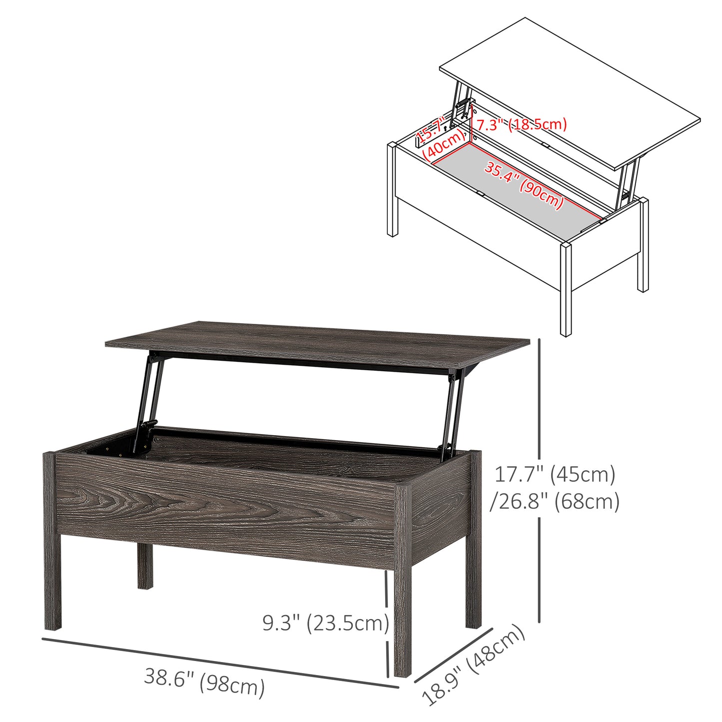 HOMCOM 39" Modern Lift Top Coffee Table with Hidden Storage Compartment, Center Table for Living Room, Grey