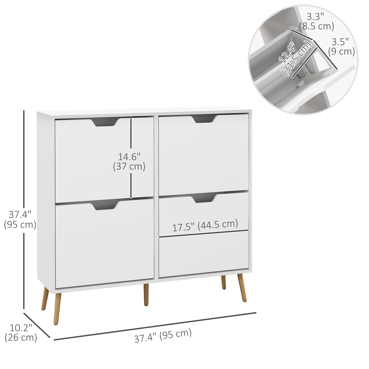 HOMCOM Shoe Storage Cabinet with 4 Flip Drawers and Adjustable Shelf, Shoe Cabinet for 8-16 Pairs of Shoes, Natural