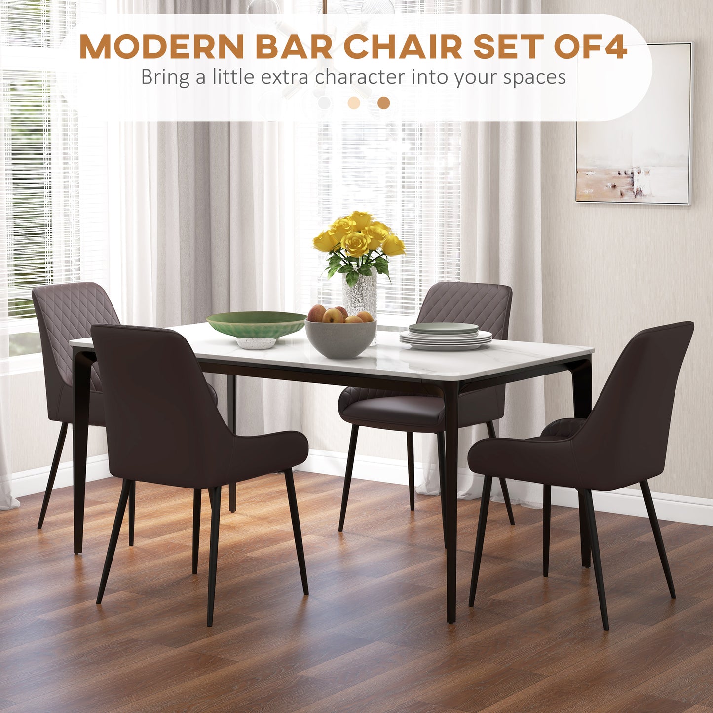 HOMCOM Upholstered Kitchen Chairs, Modern Dining Chairs Set of 2 with Diamond Tufting and Steel Legs for Dining Room, Black