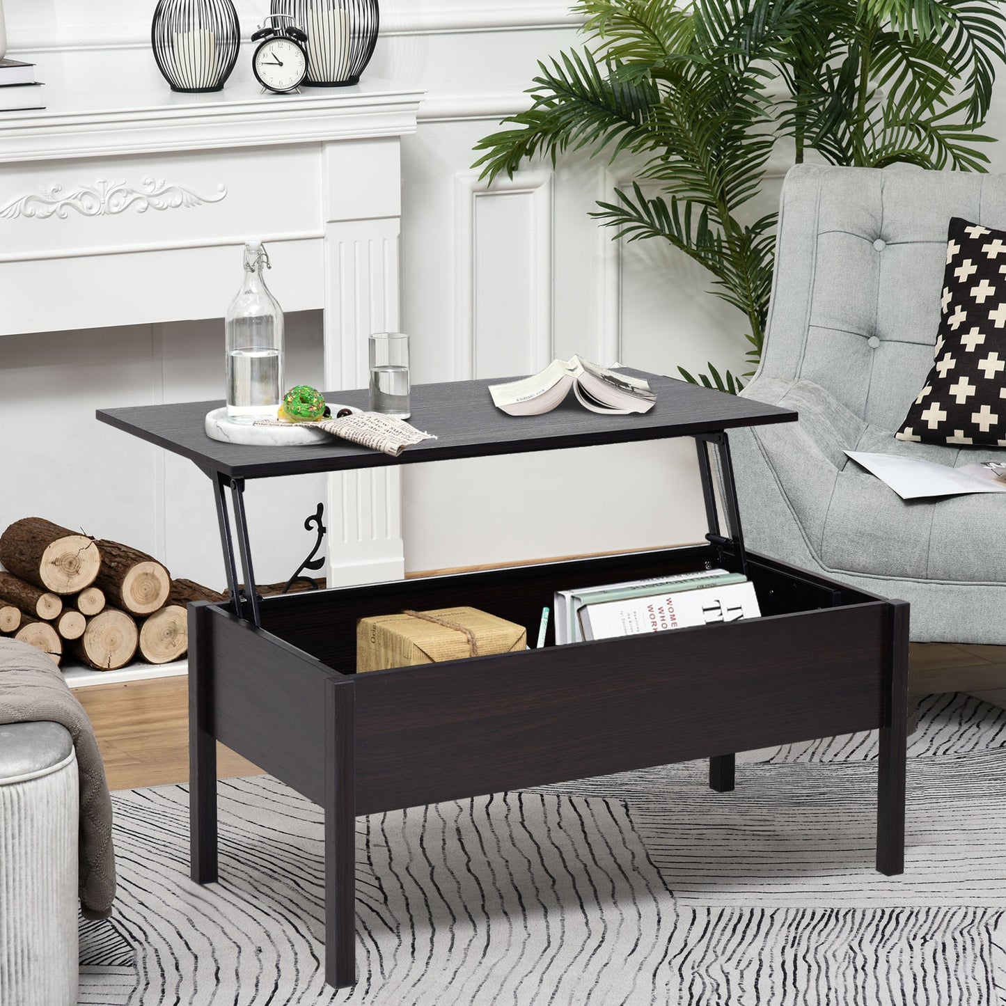 HOMCOM 39" Modern Lift Top Coffee Table with Hidden Storage Compartment, Center Table for Living Room, Grey