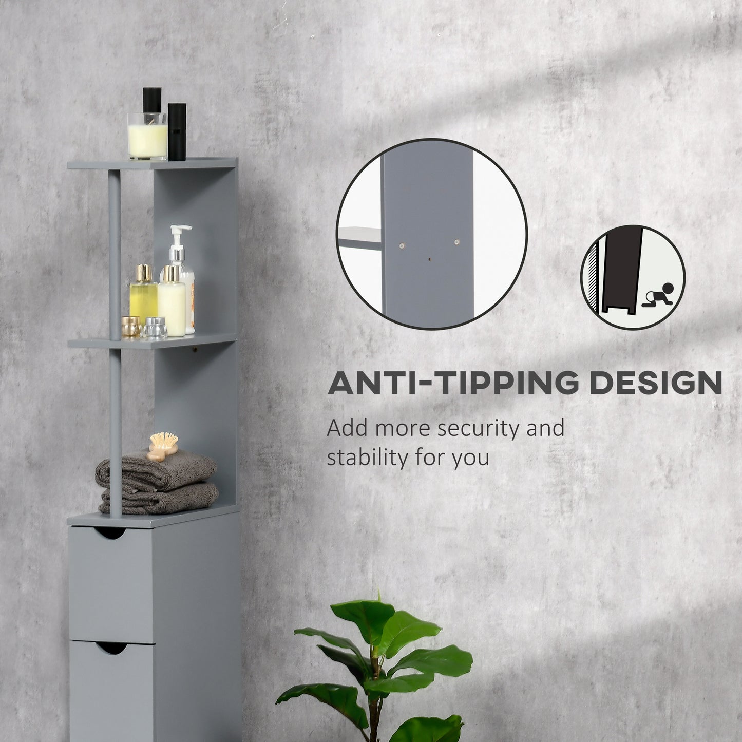 HOMCOM Tall Bathroom Storage Cabinet, Narrow Bathroom Cabinet with Drawers and Open Shelves for Small Spaces, White and Grey