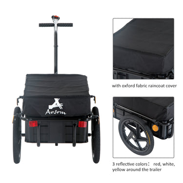 Aosom Bicycle Cargo Trailer 16 inch Air Wheel Wagon Trailer with Suitcase Large Capacity Enclosed Stroller Wagon - Black