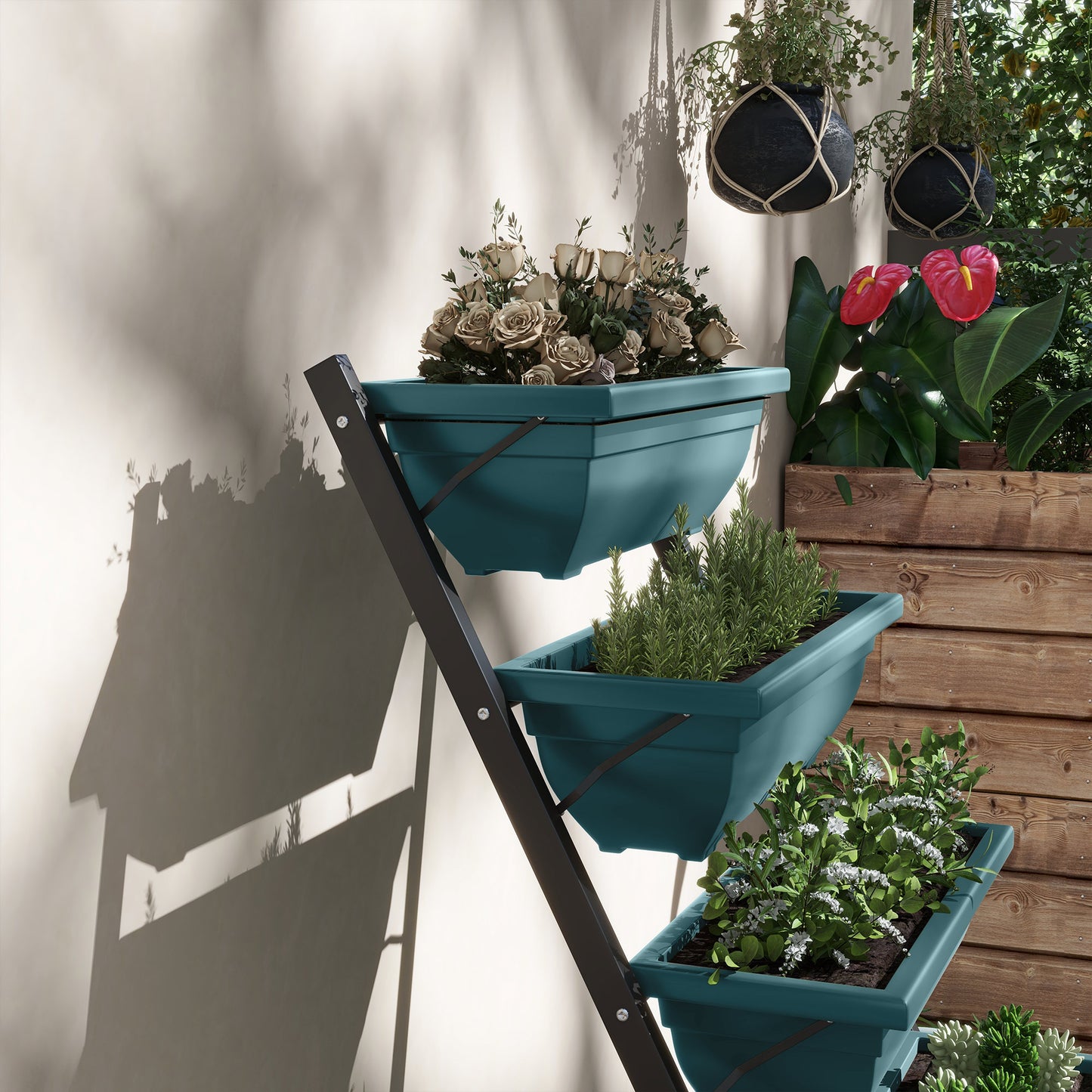 Outsunny 5-Tier Raised Garden Bed with 5 Planter Box, Outdoor Plant Stand Grow Containers with Leaking Holes, Brown