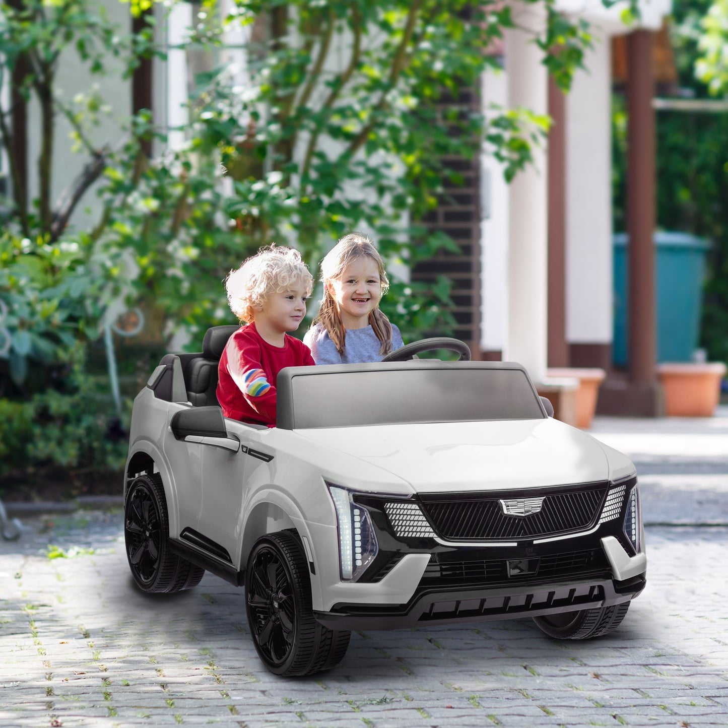 Qaba 2-Seater Ride on Truck, 12V Cadillac Escalade Licensed Kids Electric Car with Remote , Spring Suspension, White