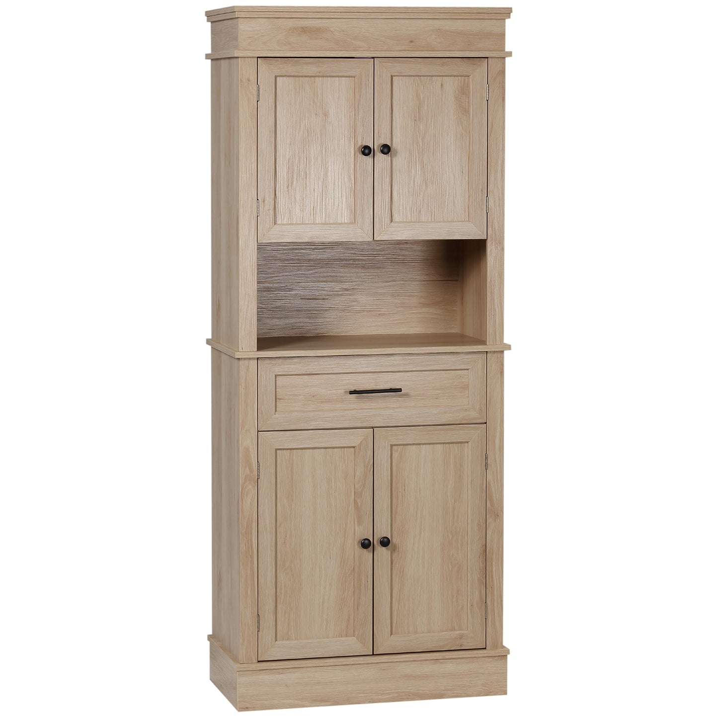 HOMCOM Modern Freestanding Kitchen Pantry Cabinet Cupboard with Doors Open Shelves Adjustable Shelving Microwave Space, White