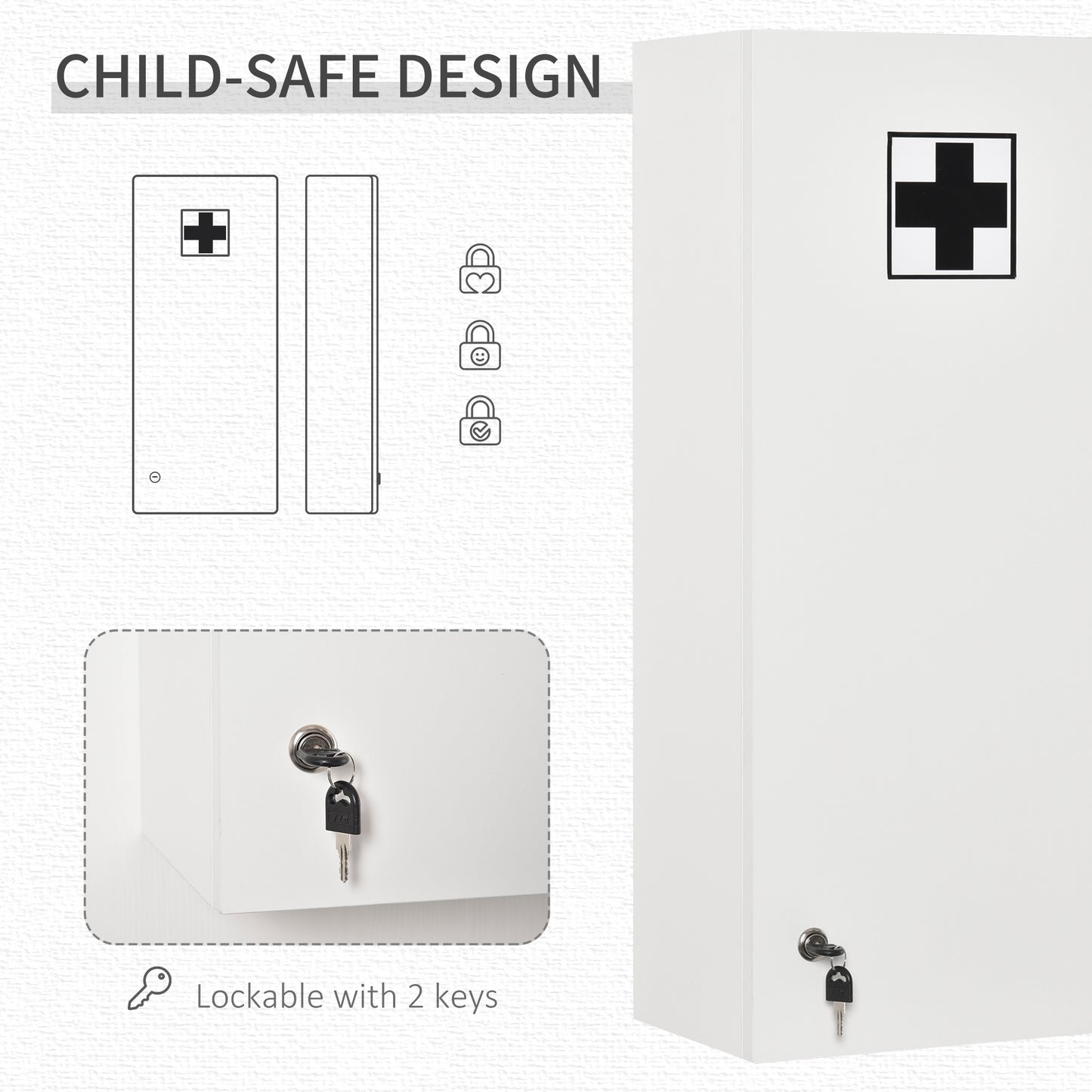 kleankin Wall Mount Medicine Cabinet, 5-tier Lockable Bathroom Cabinet with 2 Keys and Adjustable Shelves, White