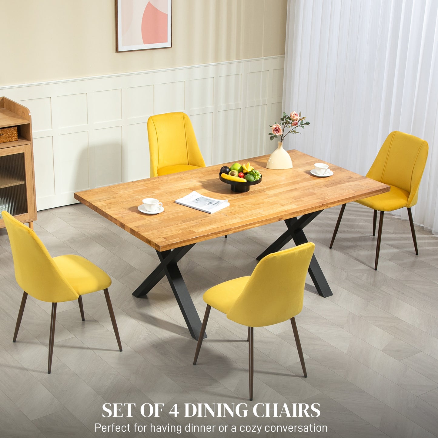 HOMCOM Upholstered Dining Chairs Set of 6, Velvet Accent Chair with Back and Wood-grain Steel Leg for Kitchen, Grey